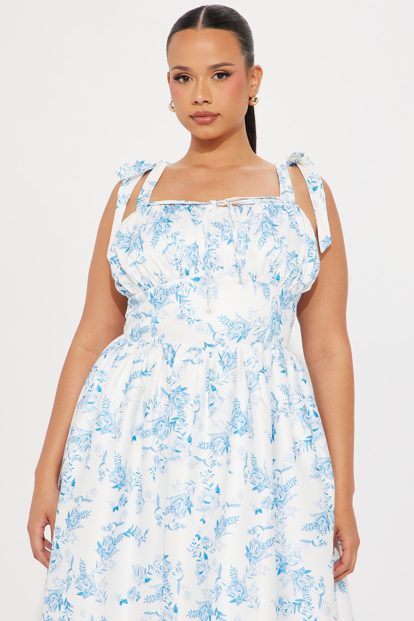 Sweet Delilah Floral Midi Dress - White/Blue