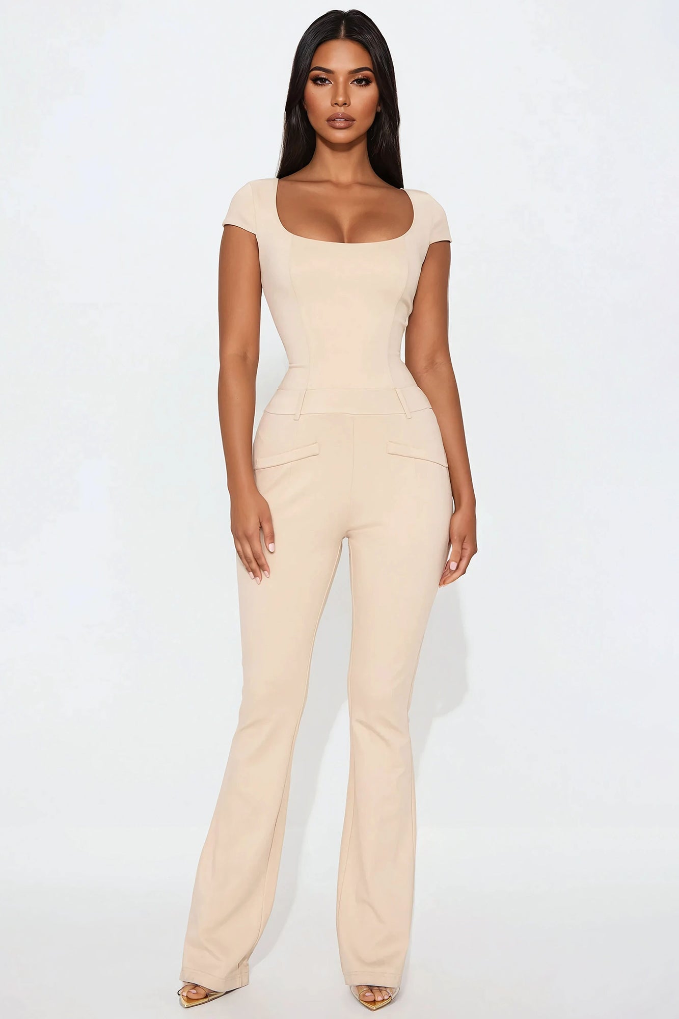 The Mia Cap Sleeve Ponte Jumpsuit - Taupe
