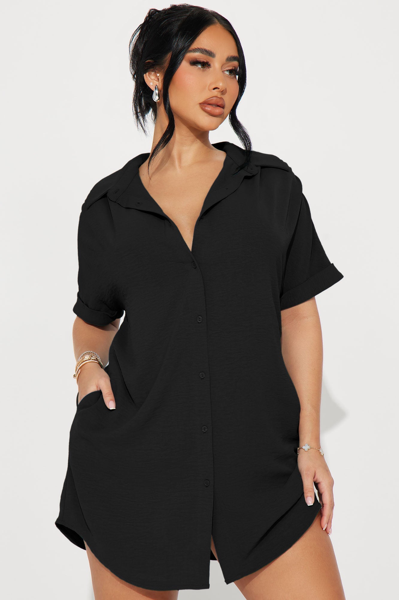 Amelia Mini Shirt Dress - Black