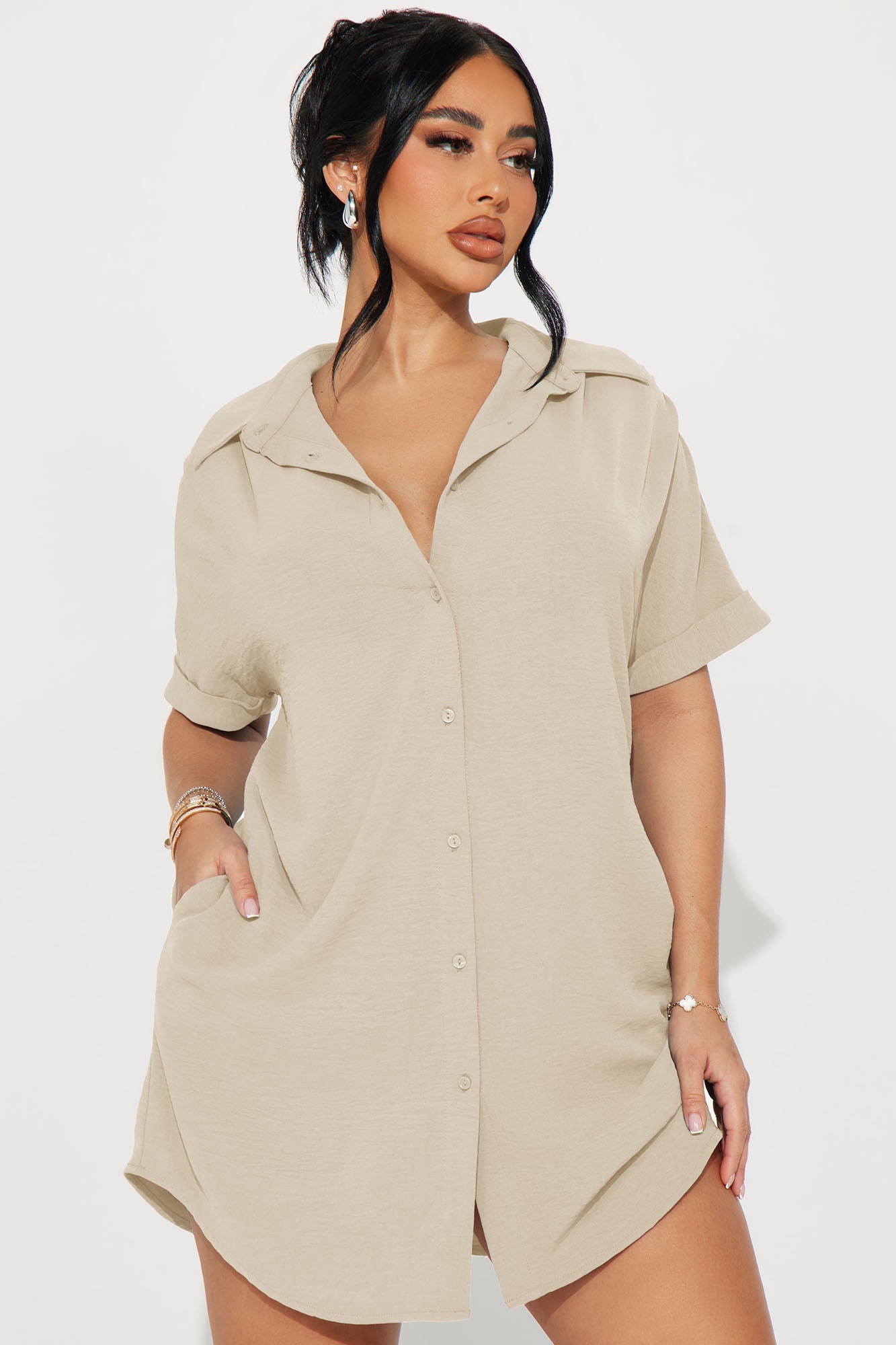 Amelia Mini Shirt Dress - Cream