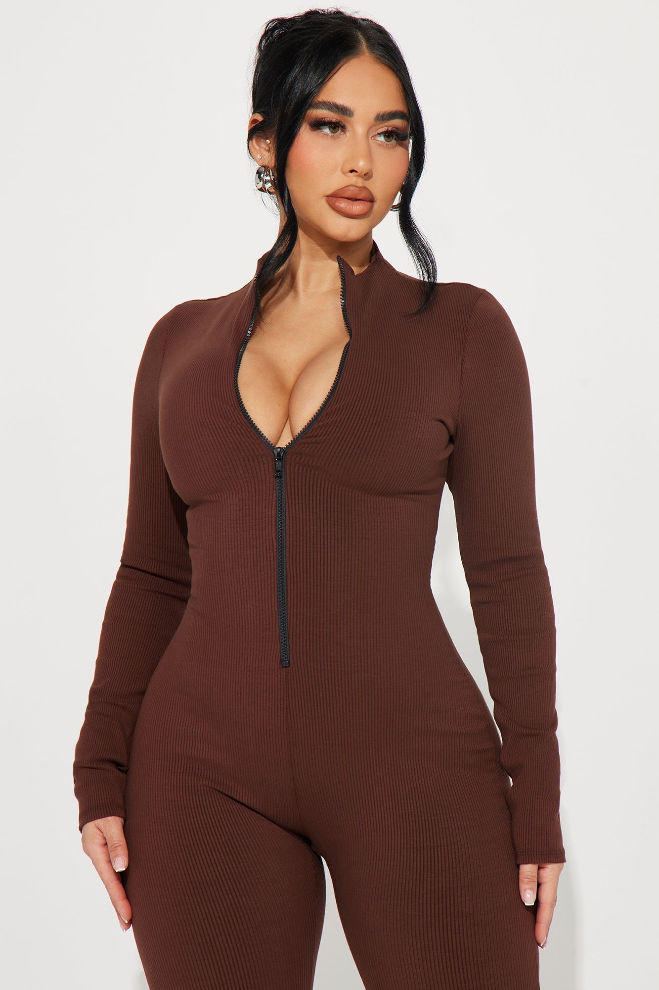 Sabrina Snatched Flare Jumpsuit - Chocolate