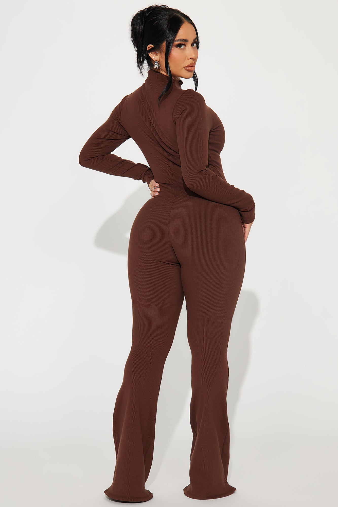 Sabrina Snatched Flare Jumpsuit - Chocolate