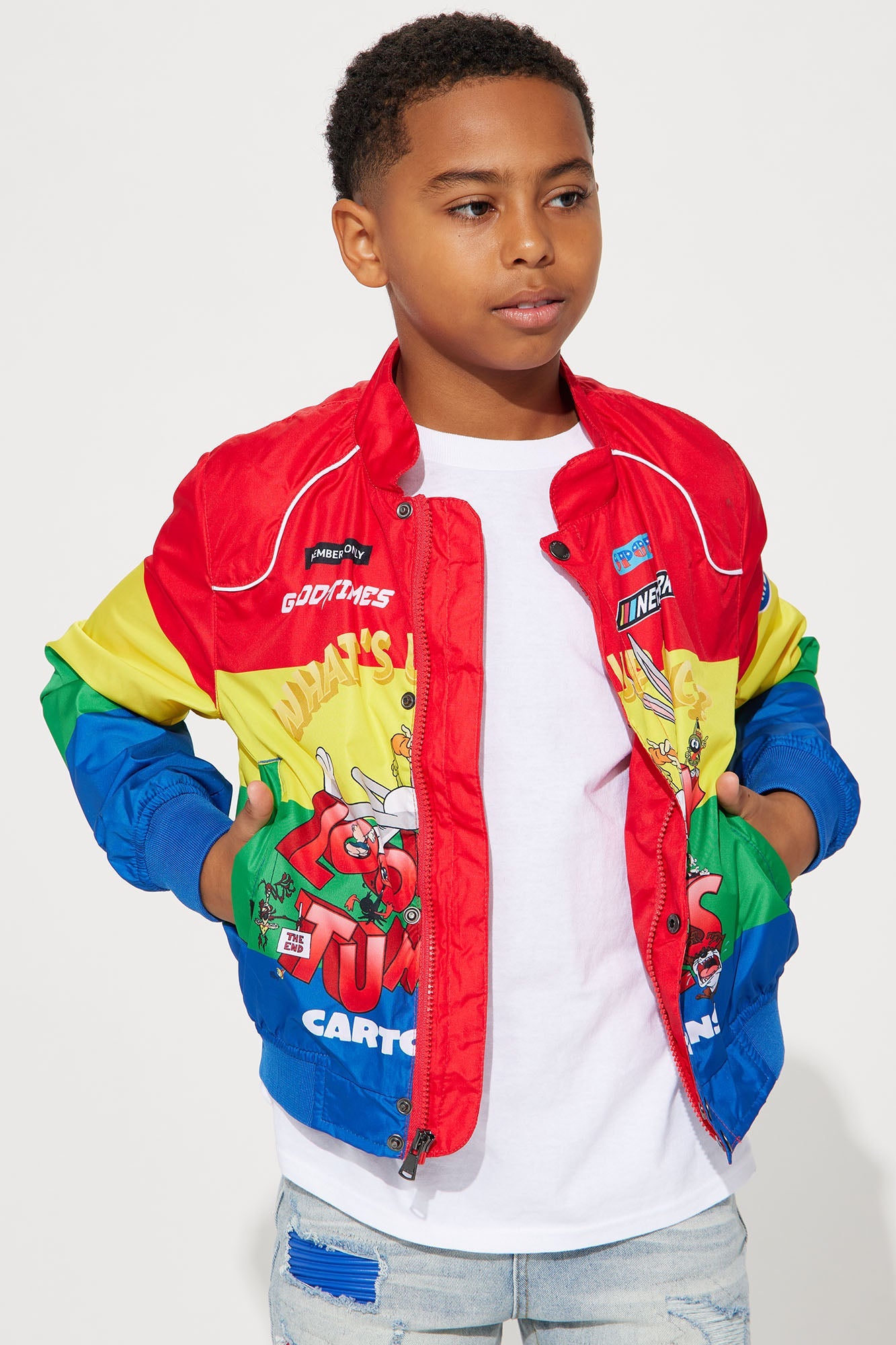 Mini Looney Tunes Colorblock Nylon Windbreaker - Red/combo