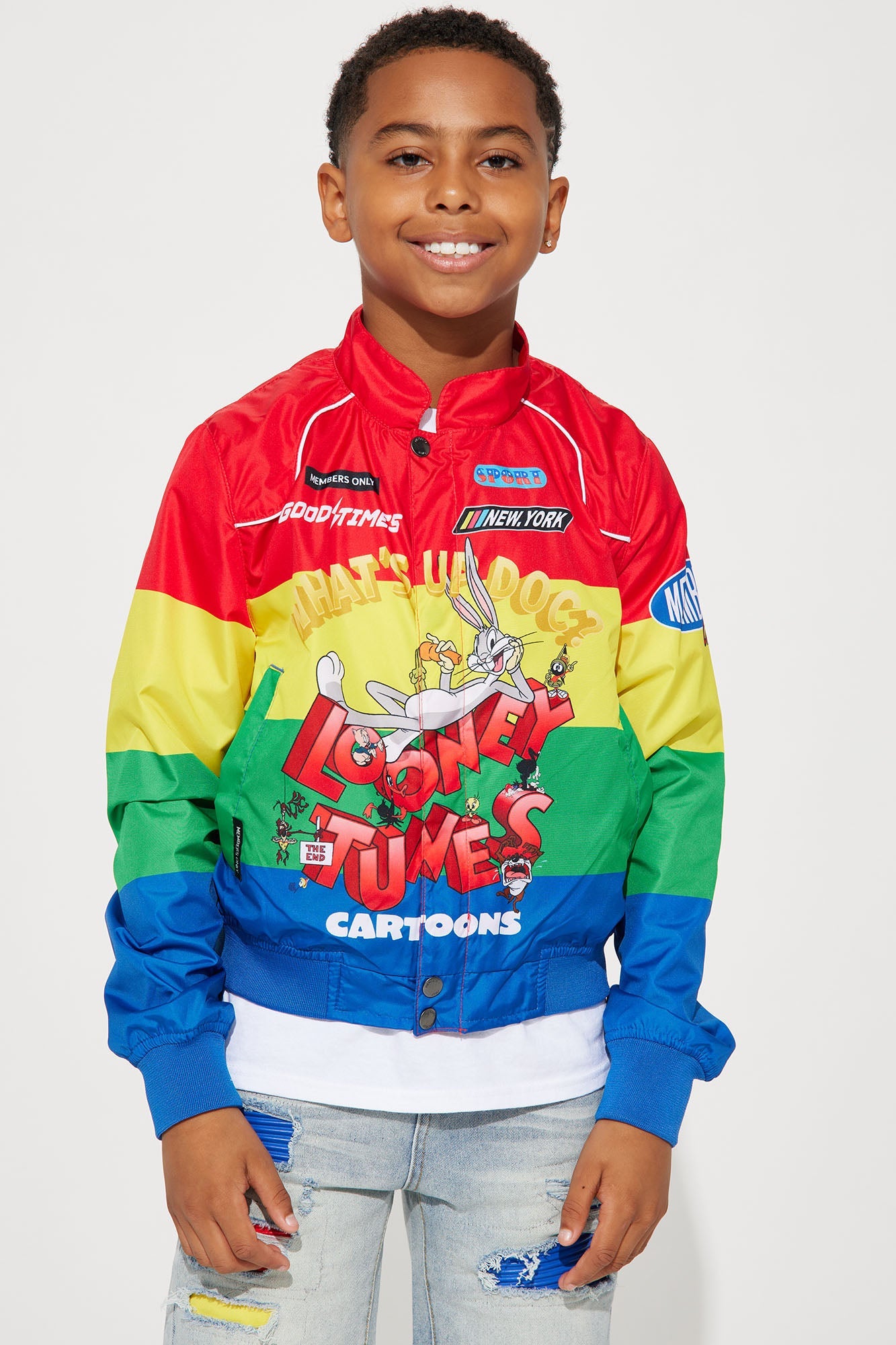 Mini Looney Tunes Colorblock Nylon Windbreaker - Red/combo