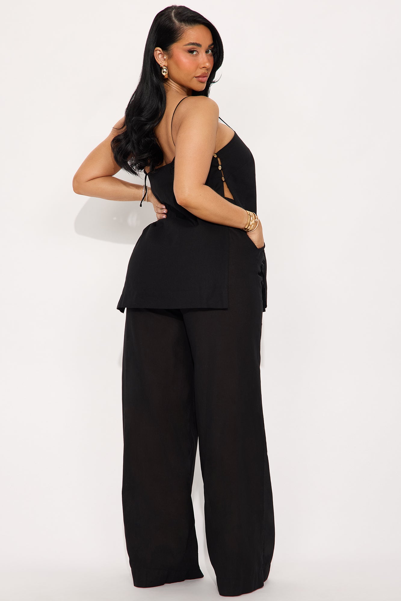 Kate Linen Pant Set - Black