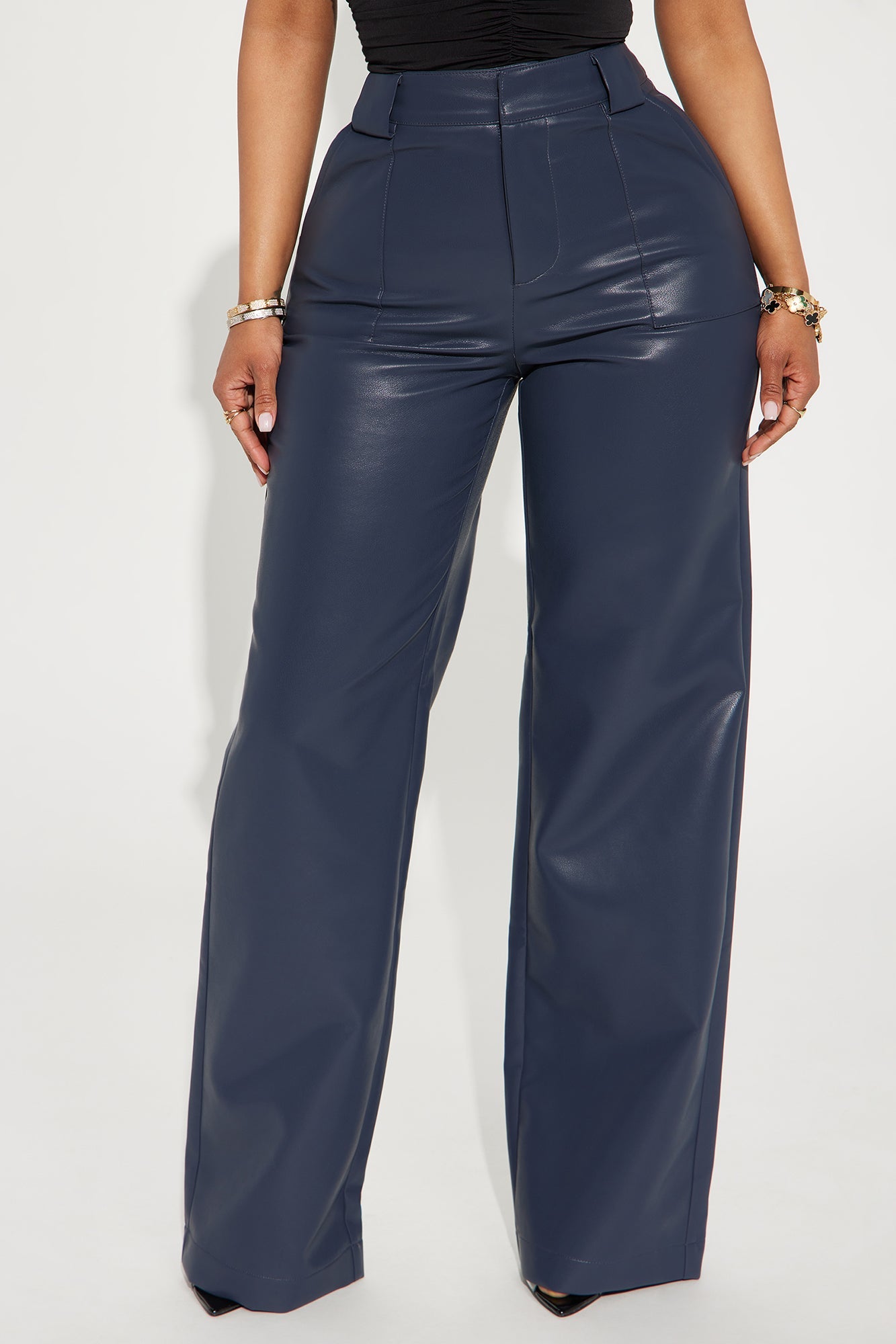 Tailored For You Faux Leather Pant - Navy