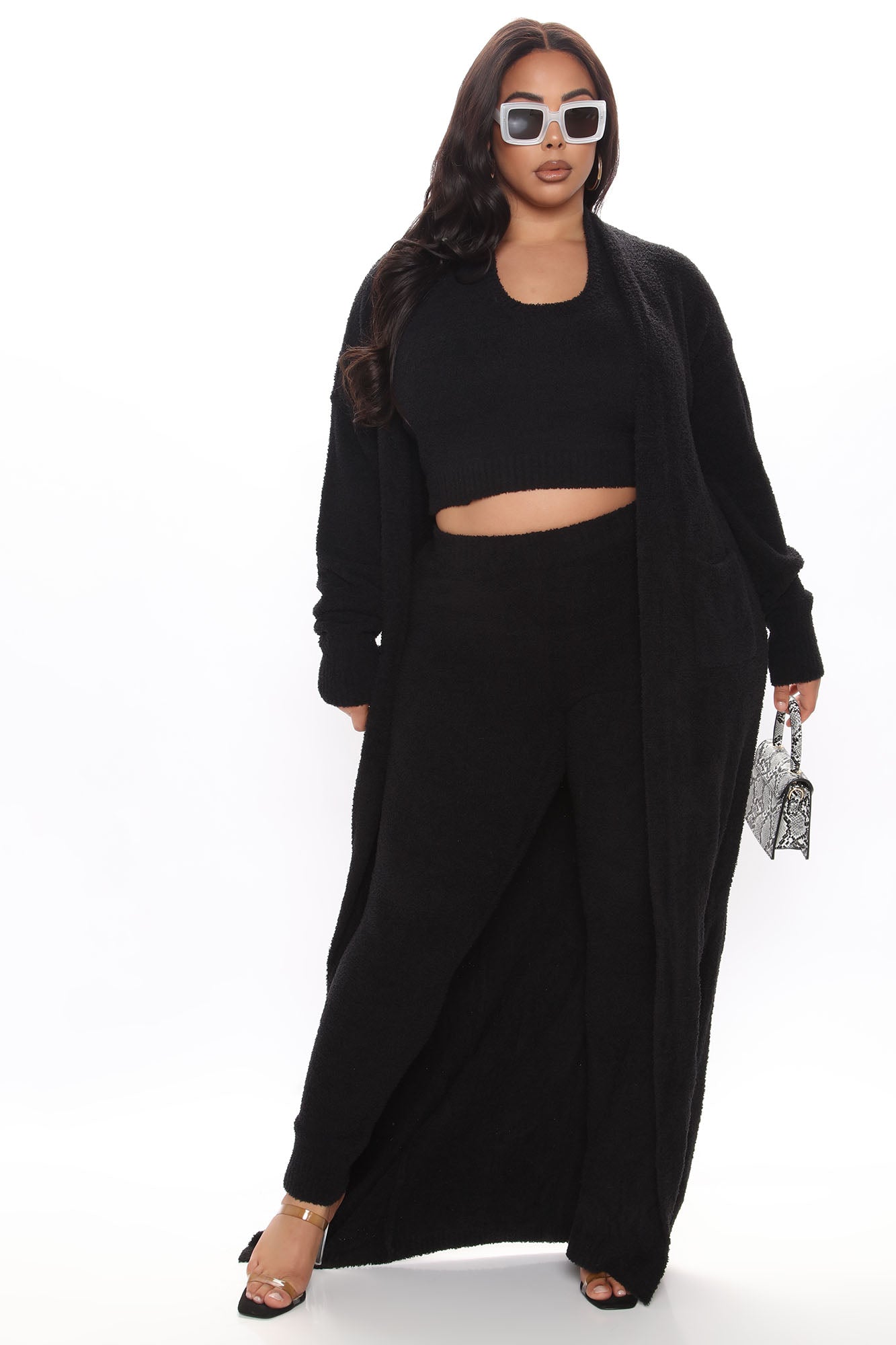 Keep Me Cozy Fuzzy 3 Piece Legging Set - Black