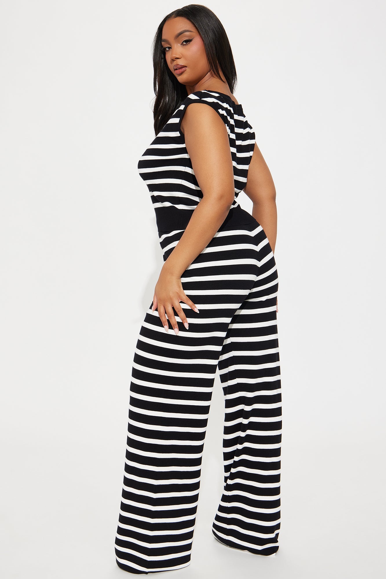 On A Yacht Striped Pant Set - Black/White