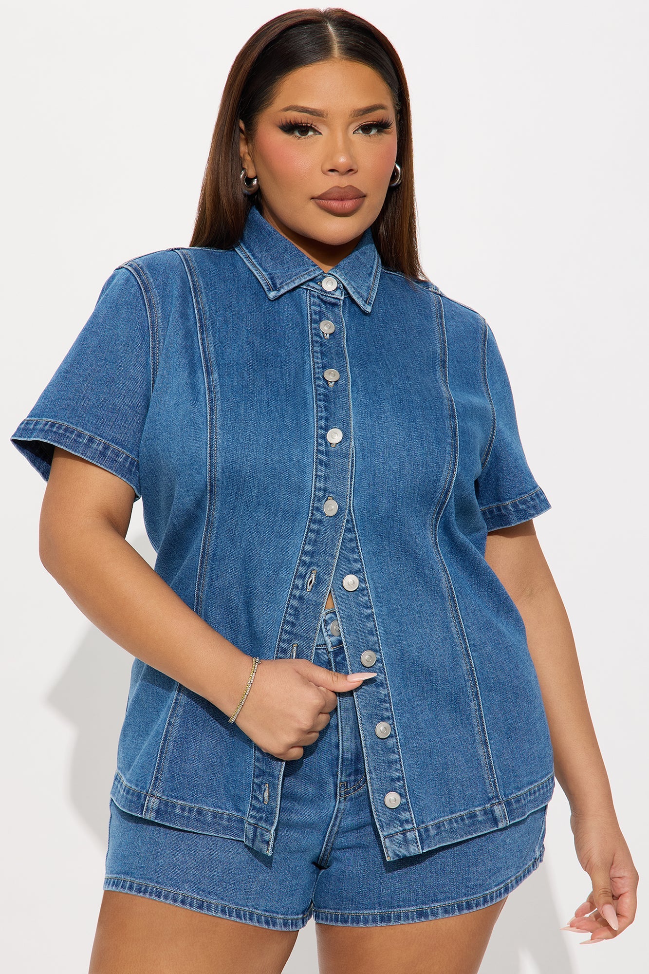 Delilah Denim Short Set - Medium Wash