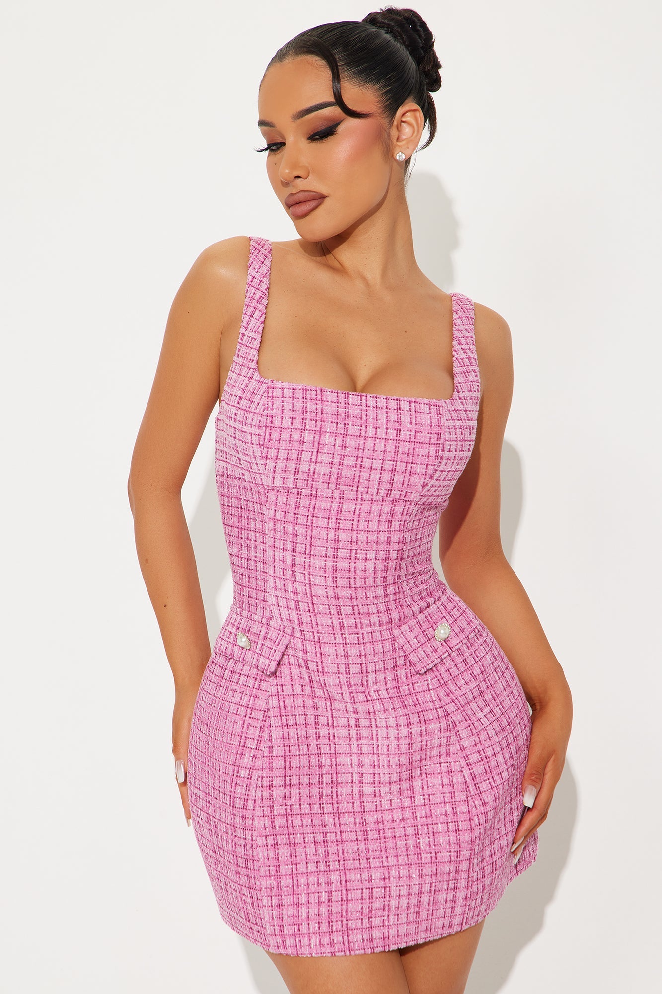 Honored To Be Here Tweed Micro Mini Dress - Pink/combo