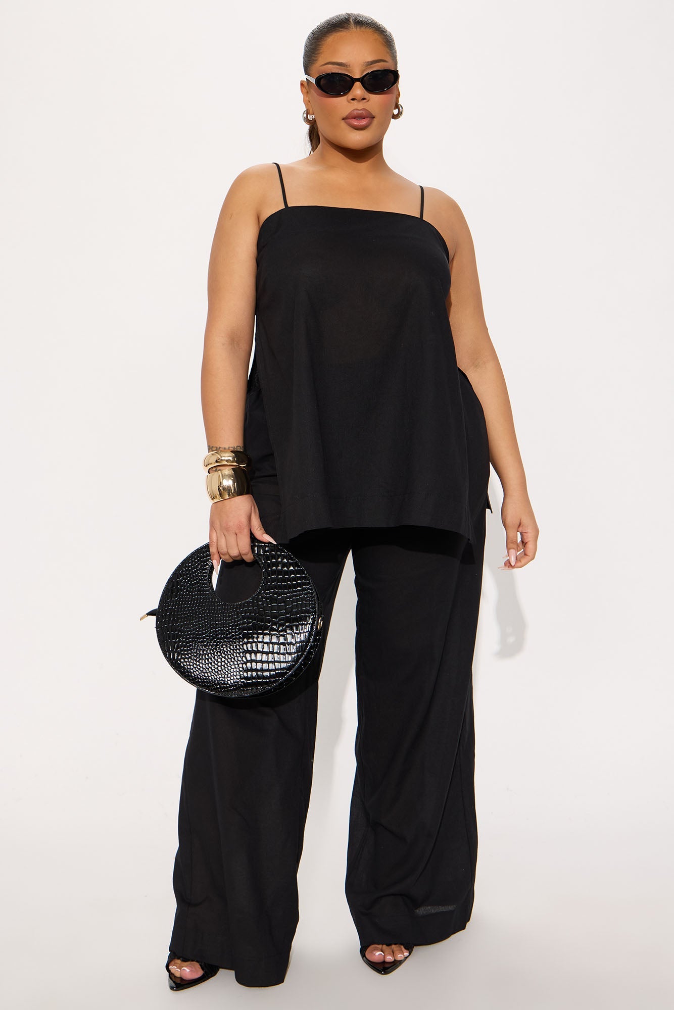 Kate Linen Pant Set - Black
