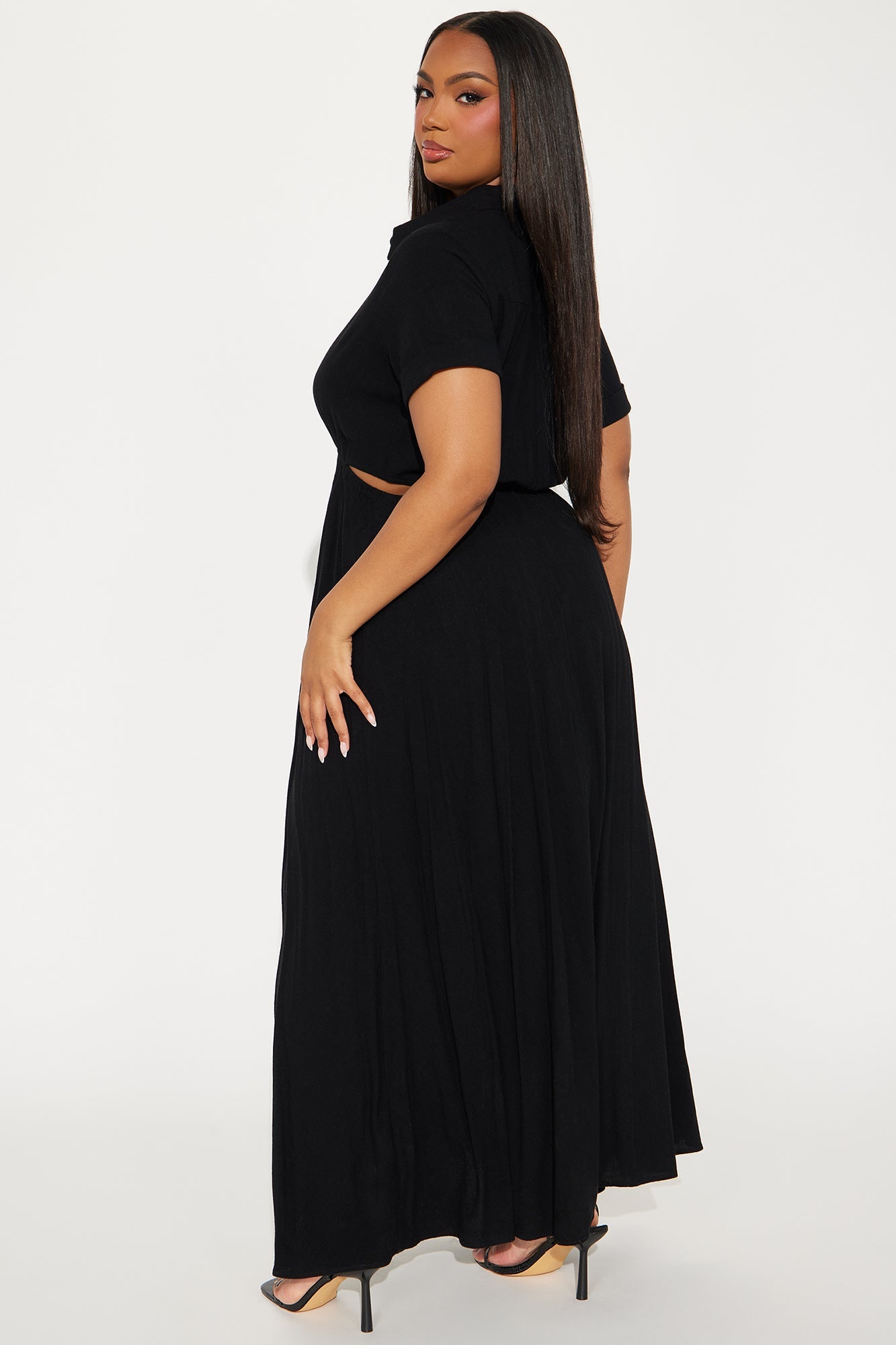 Linen Maxi Shirt Dress - Black