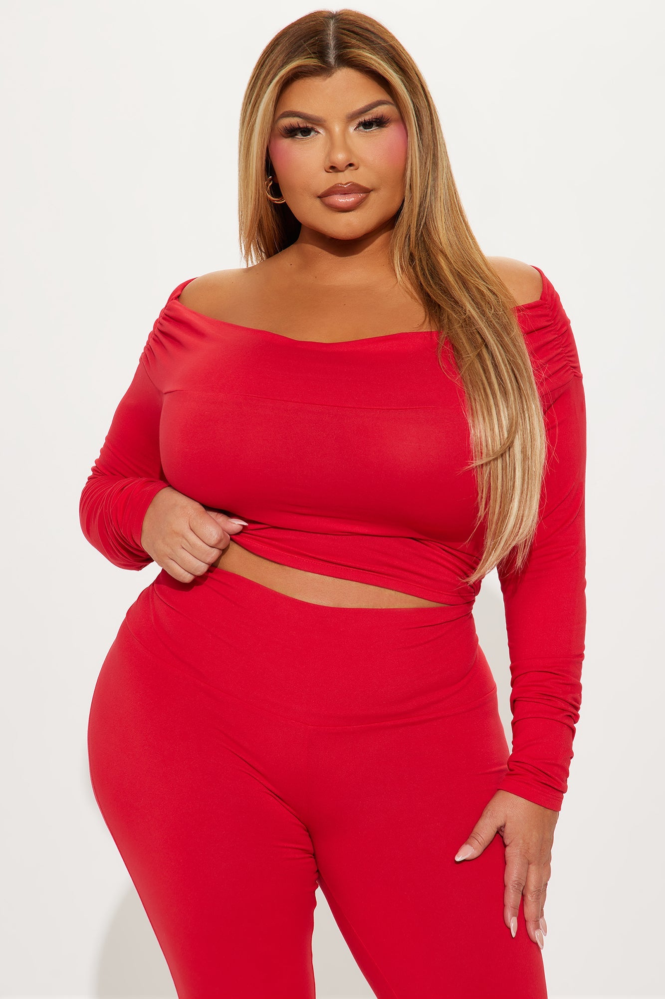 Shayna Off Shoulder Pant Set - Red