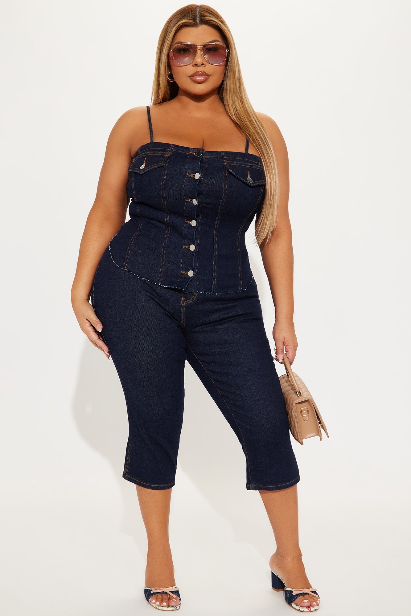 Nora Denim Capri Set - Dark Wash