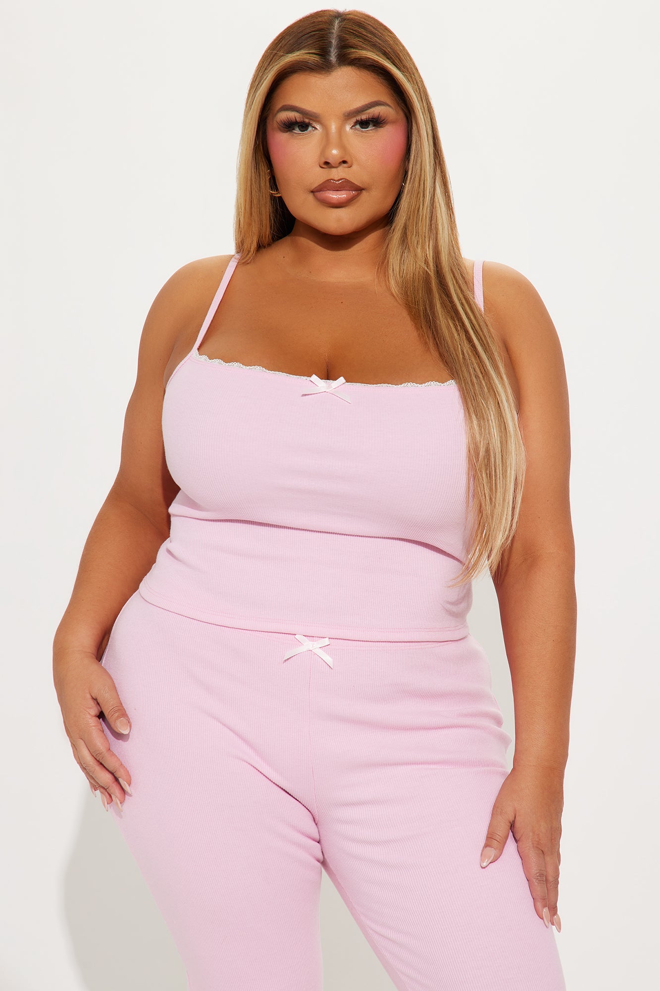 Arabella Lace Trim Capri Pant Set - Pink
