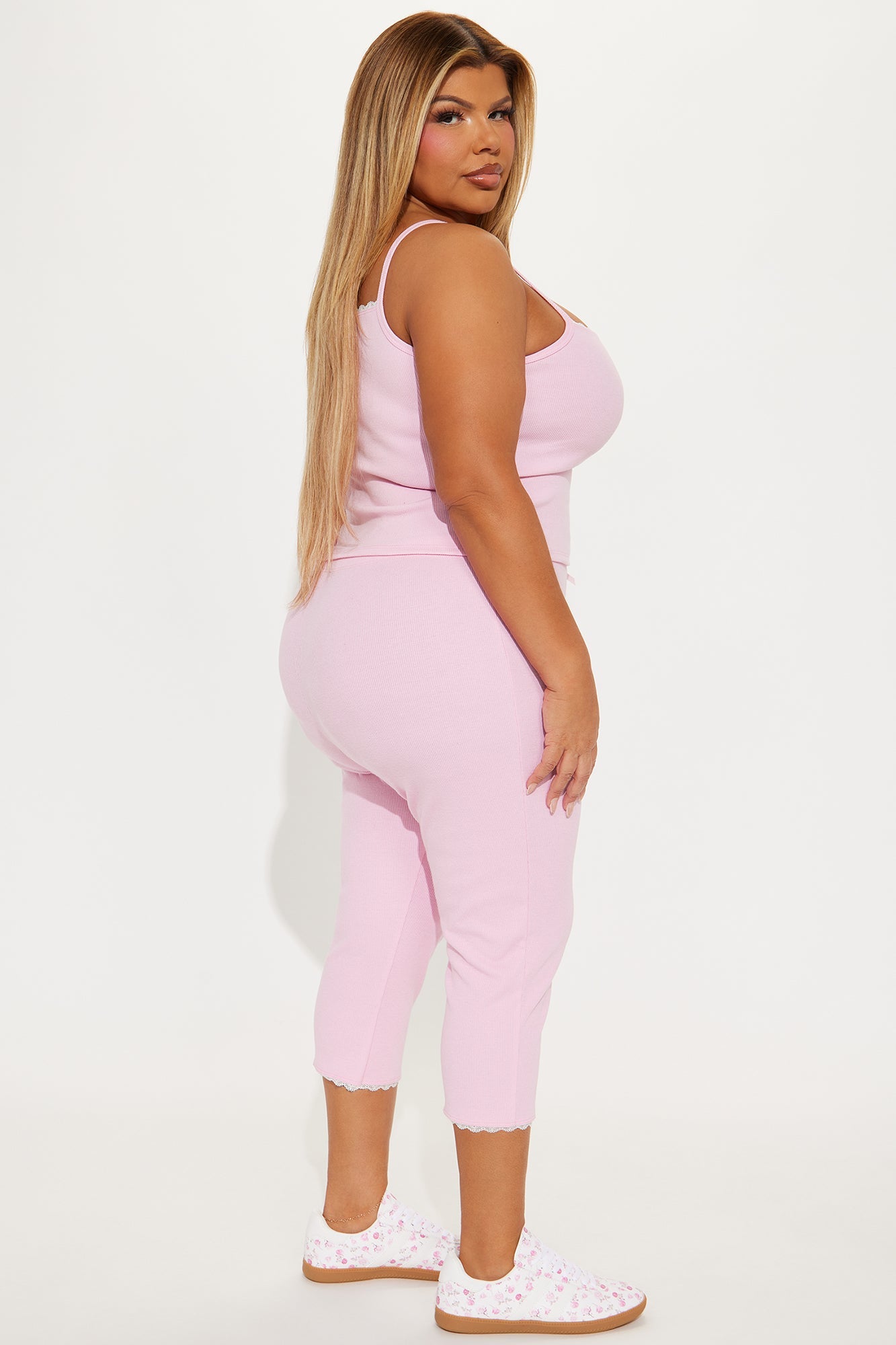 Arabella Lace Trim Capri Pant Set - Pink