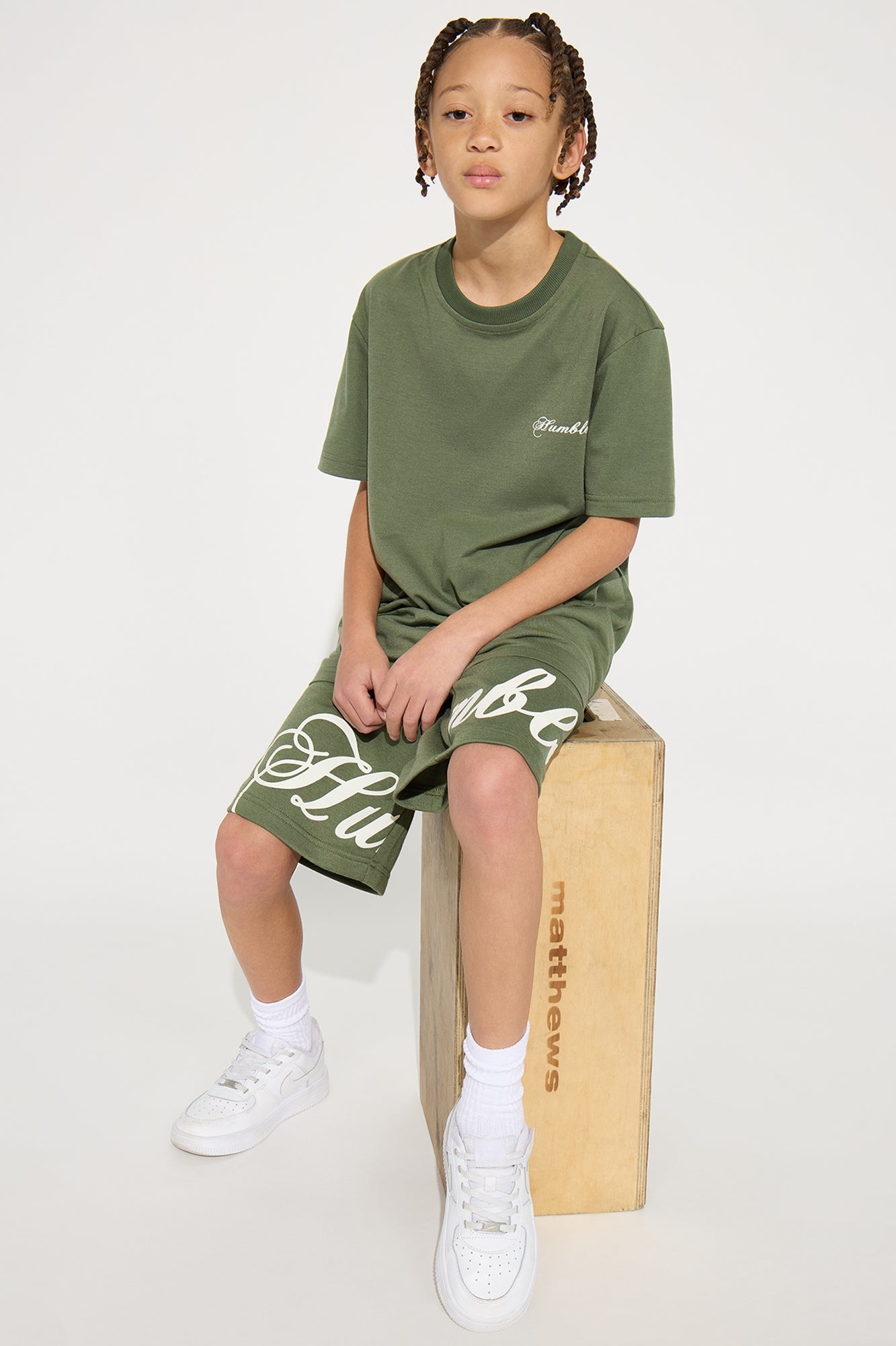 Mini Staying Humble Short Set - Olive