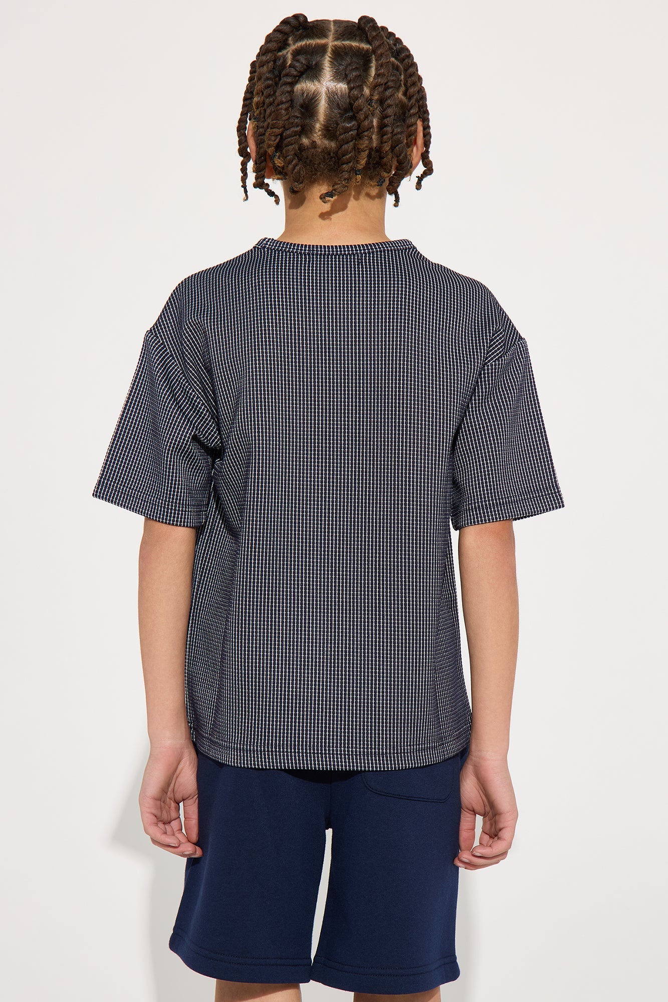 Mini Subtle Waffle Texture Relaxed Tee - Navy