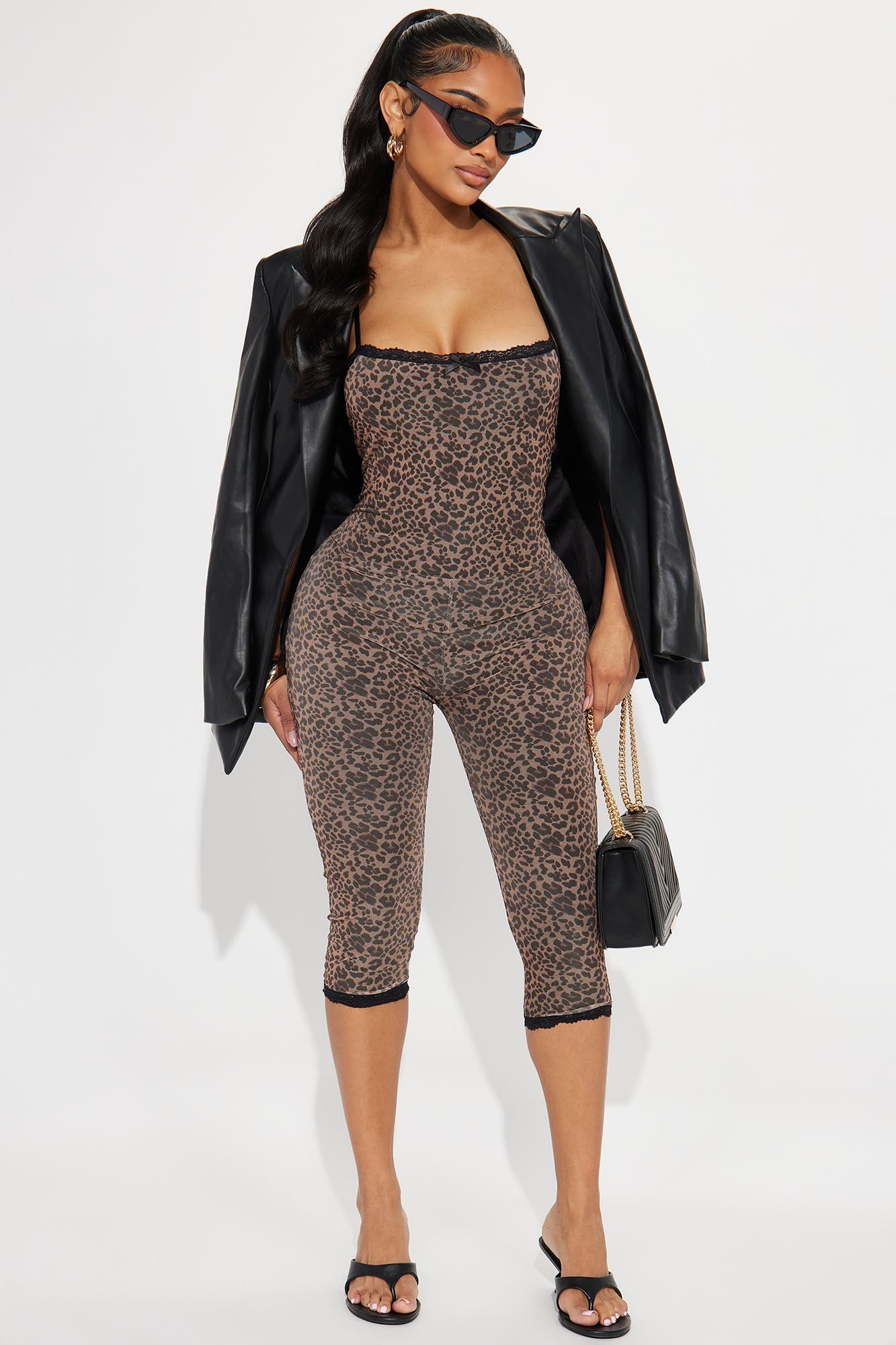 Night On Fire Capri Mesh Jumpsuit - Leopard