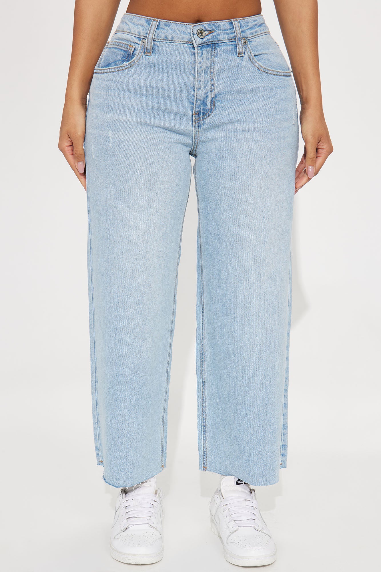 Everyday Casual Slouchy Cropped Wide Leg Jeans - Light Wash