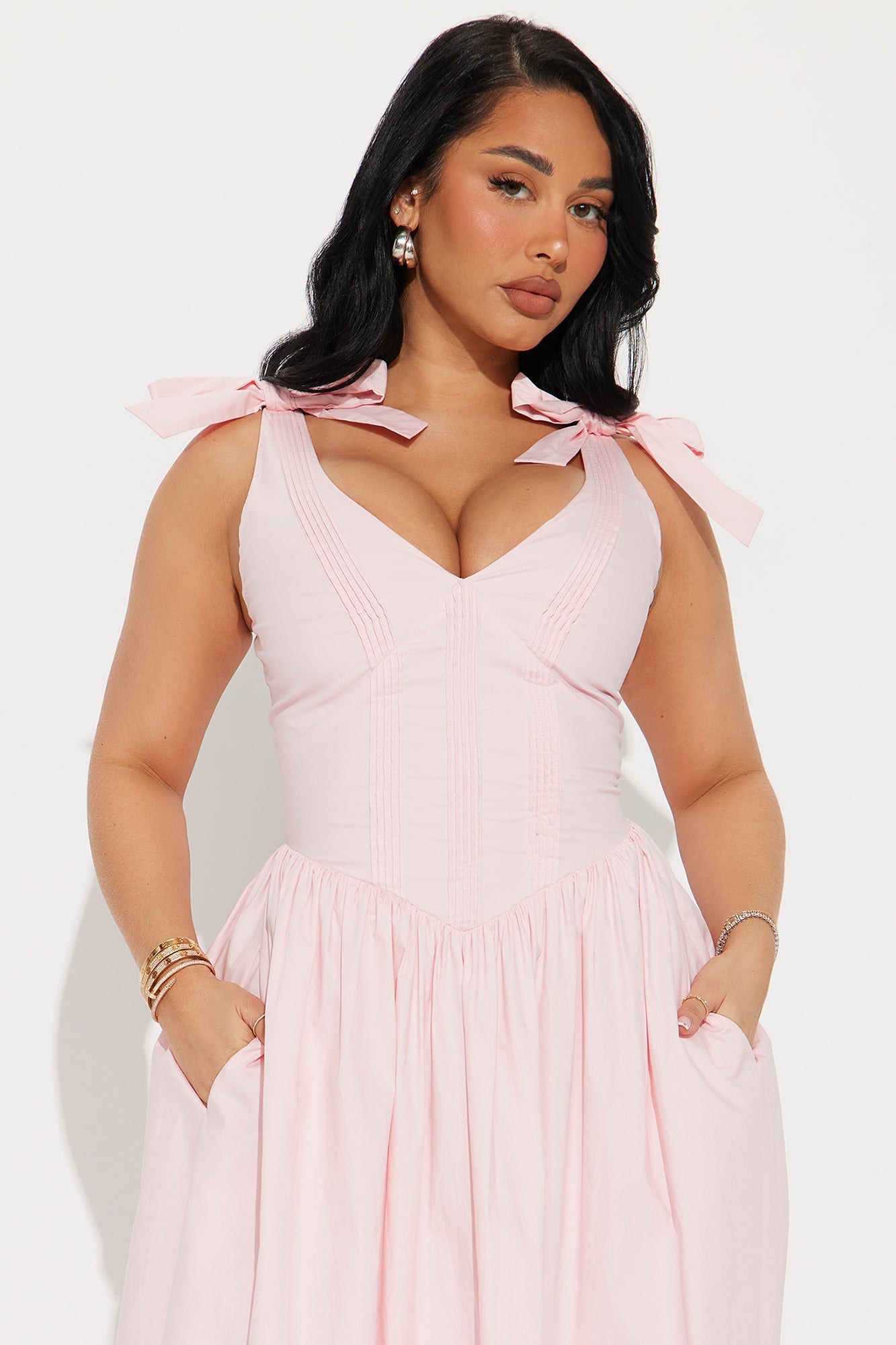 Elena A Line Poplin Maxi Dress - Pink