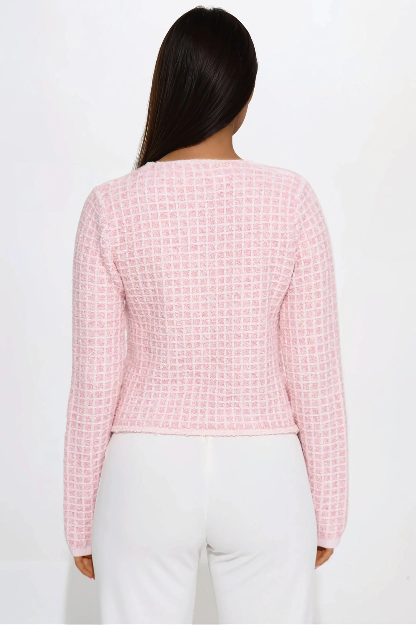 Social Girly Tweed Cardigan - Pink