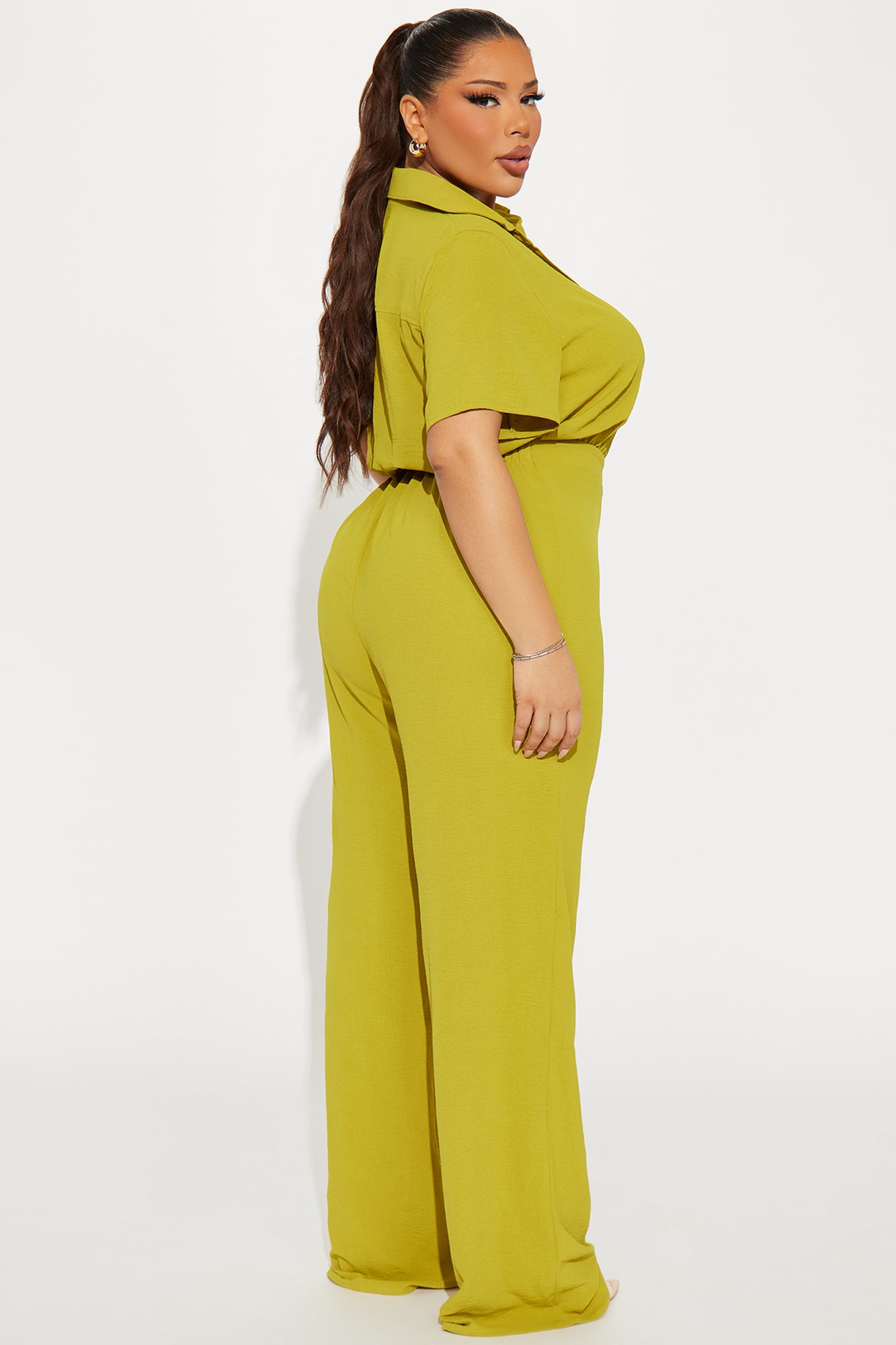 Makenzie Short Sleeve Jumpsuit - Chartreuse