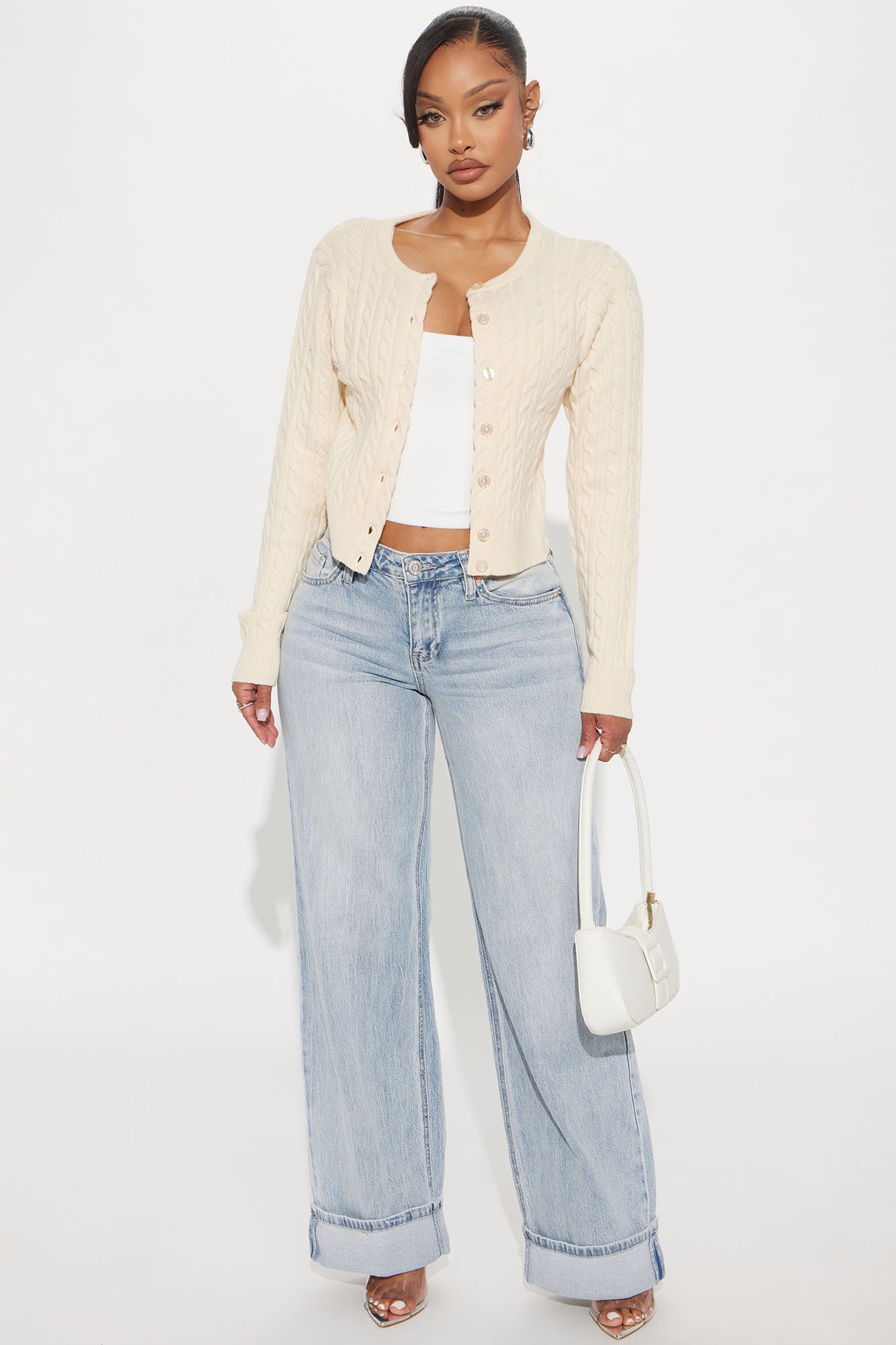 Elowen Cable Knit Cardigan - Cream