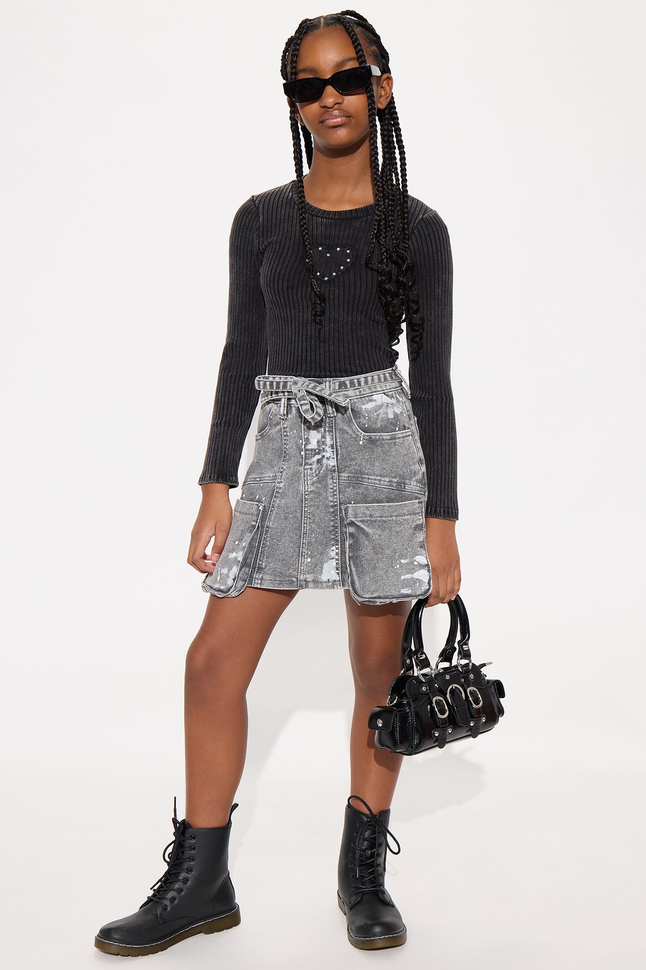 Mini Ariana Cargo Denim Skirt - Grey