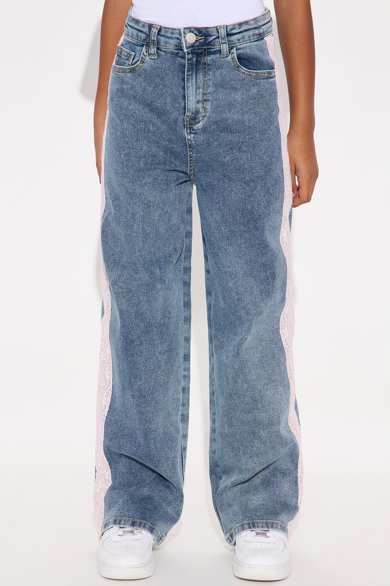 Mini Keep It Sweet Lace Trim Bow Jeans - Medium Wash