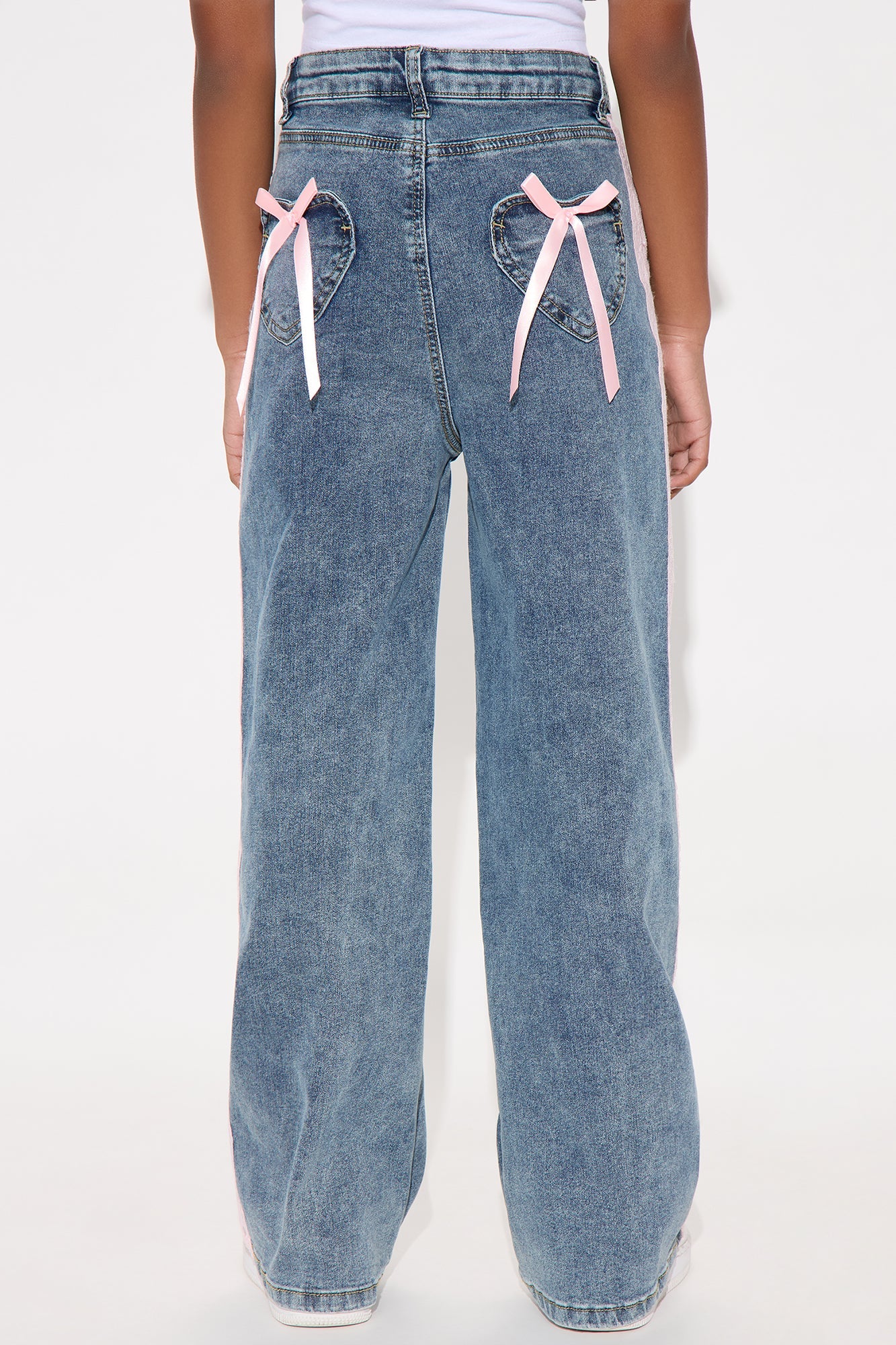 Mini Keep It Sweet Lace Trim Bow Jeans - Medium Wash