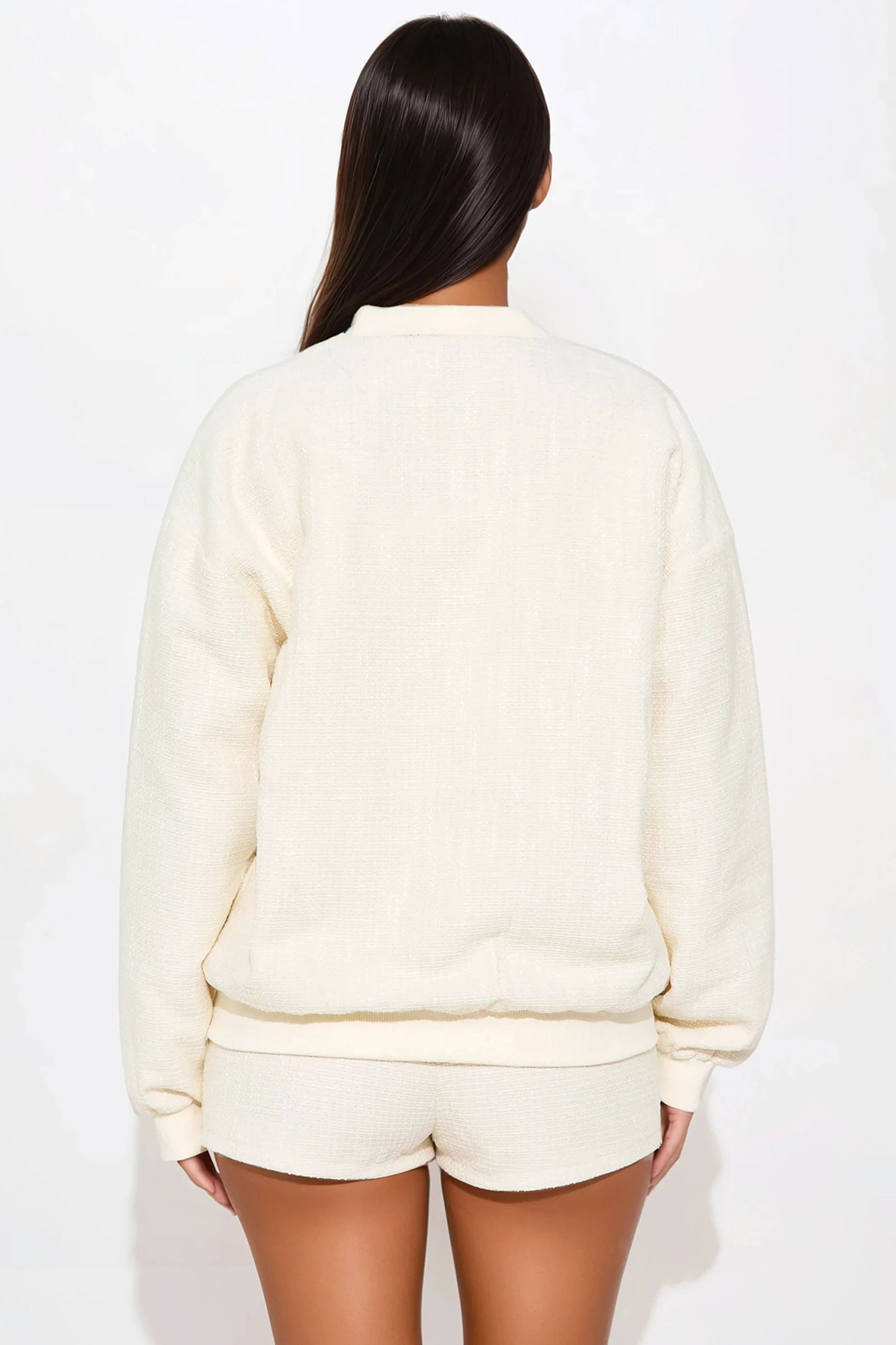 Cheryl Tweed Oversized Bomber Jacket - Cream