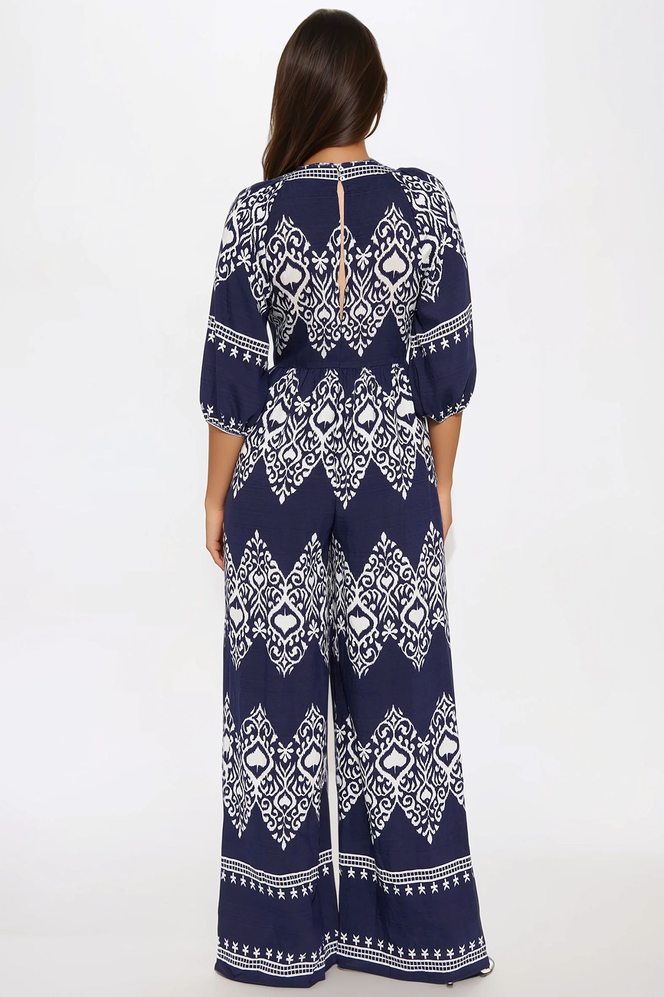 Daphne Deep V Jumpsuit - Navy/combo