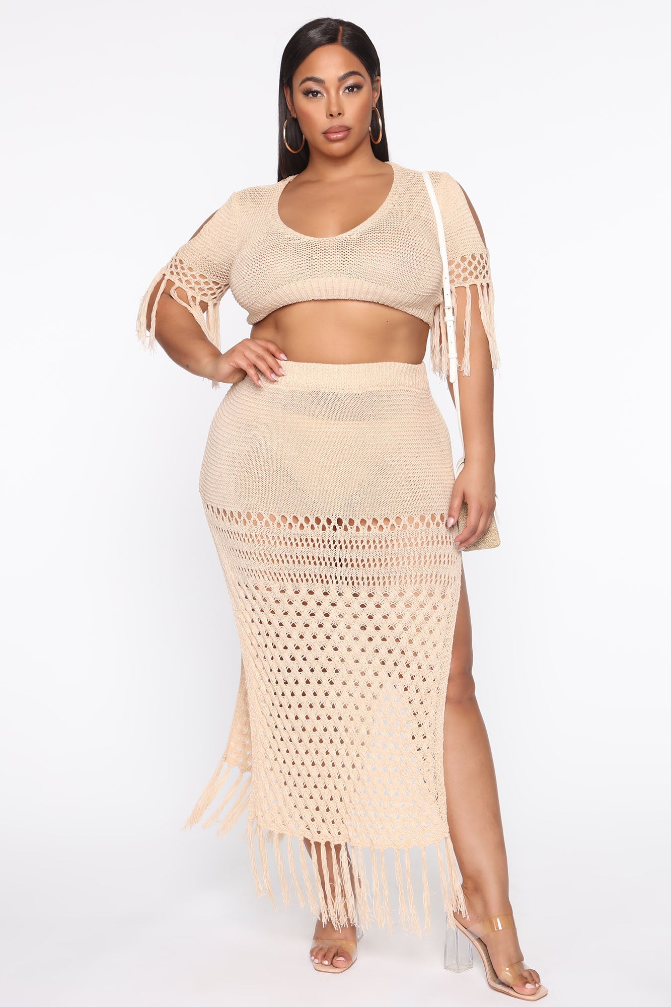 Get Away With It Crochet Skirt Set - Cream