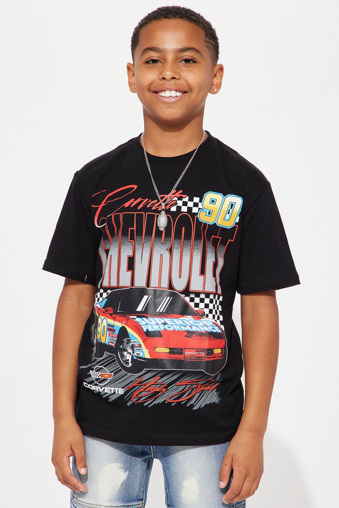 Mini Chevrolet 1990 Corvette Oversized Short Sleeve Tee - Black