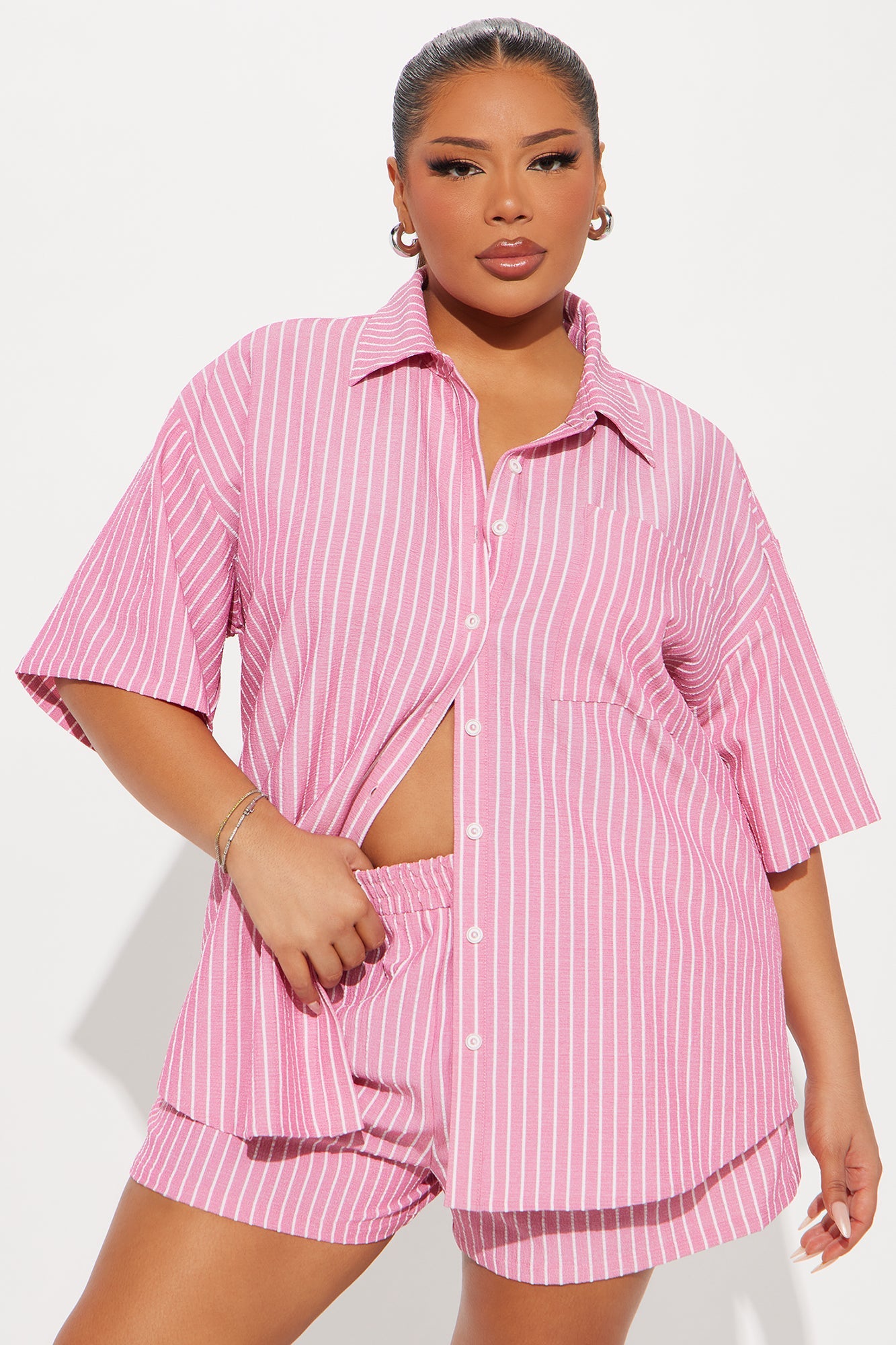 Lily Striped Short Set - Pink