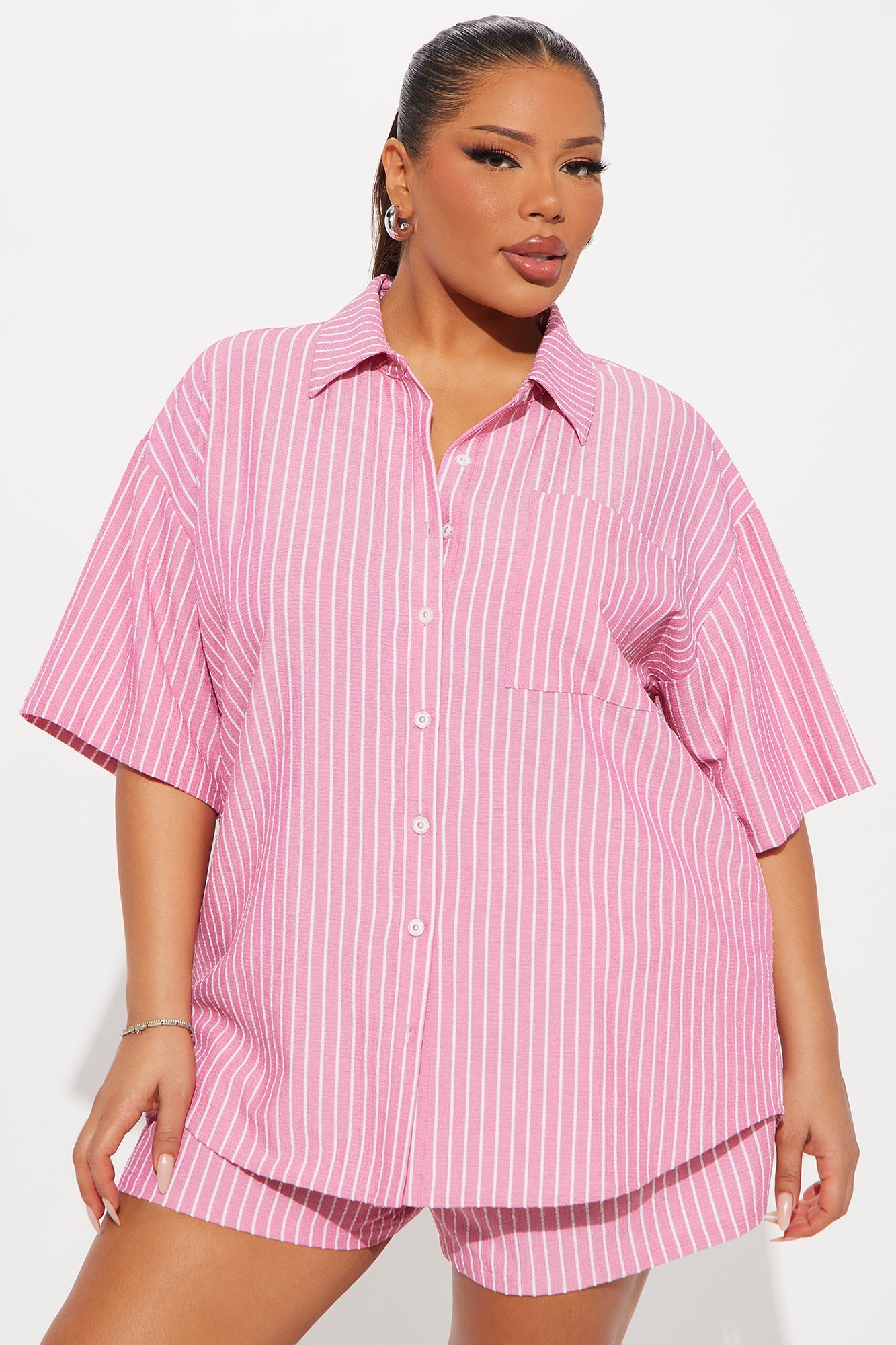 Lily Striped Short Set - Pink