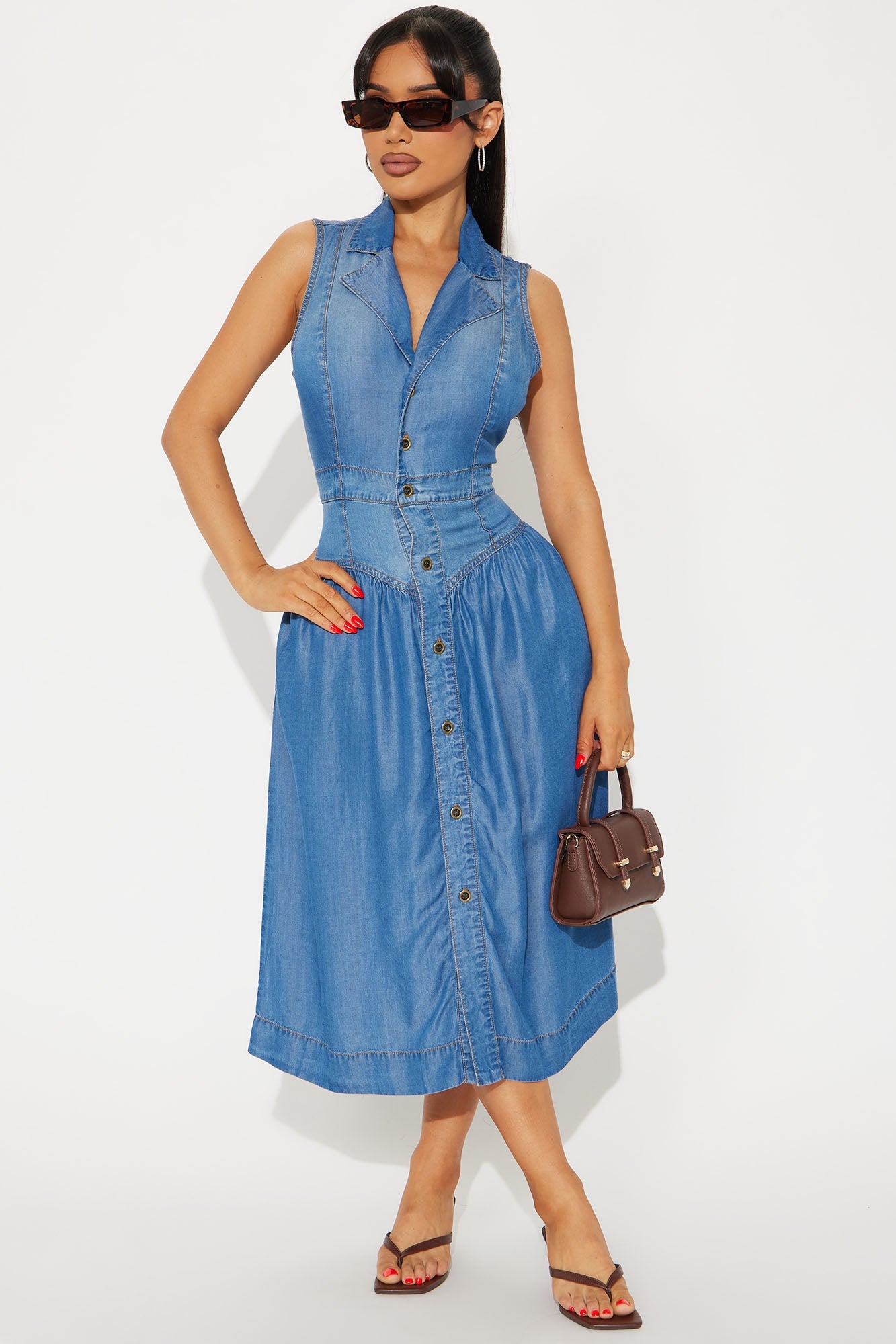 Nona Collared Midi Dress - Blue