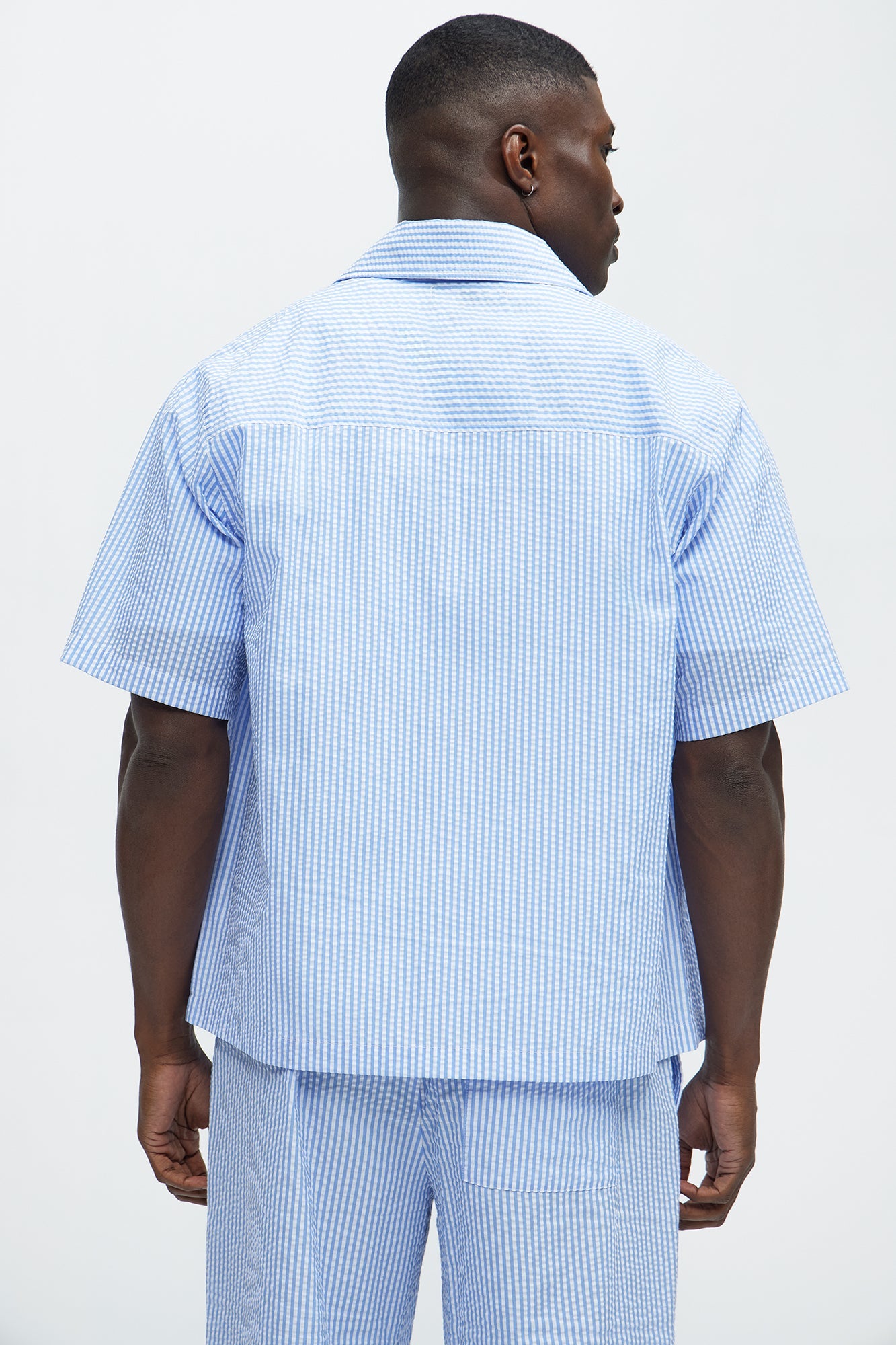 Seersucker Short Sleeve Button Up Shirt - Blue/combo