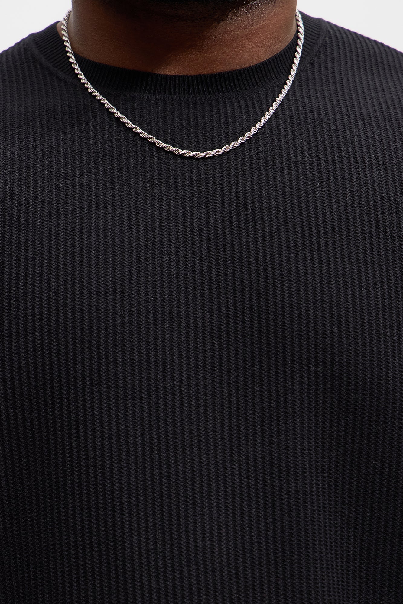 Rib Textured Knit Relaxed Tee - Black