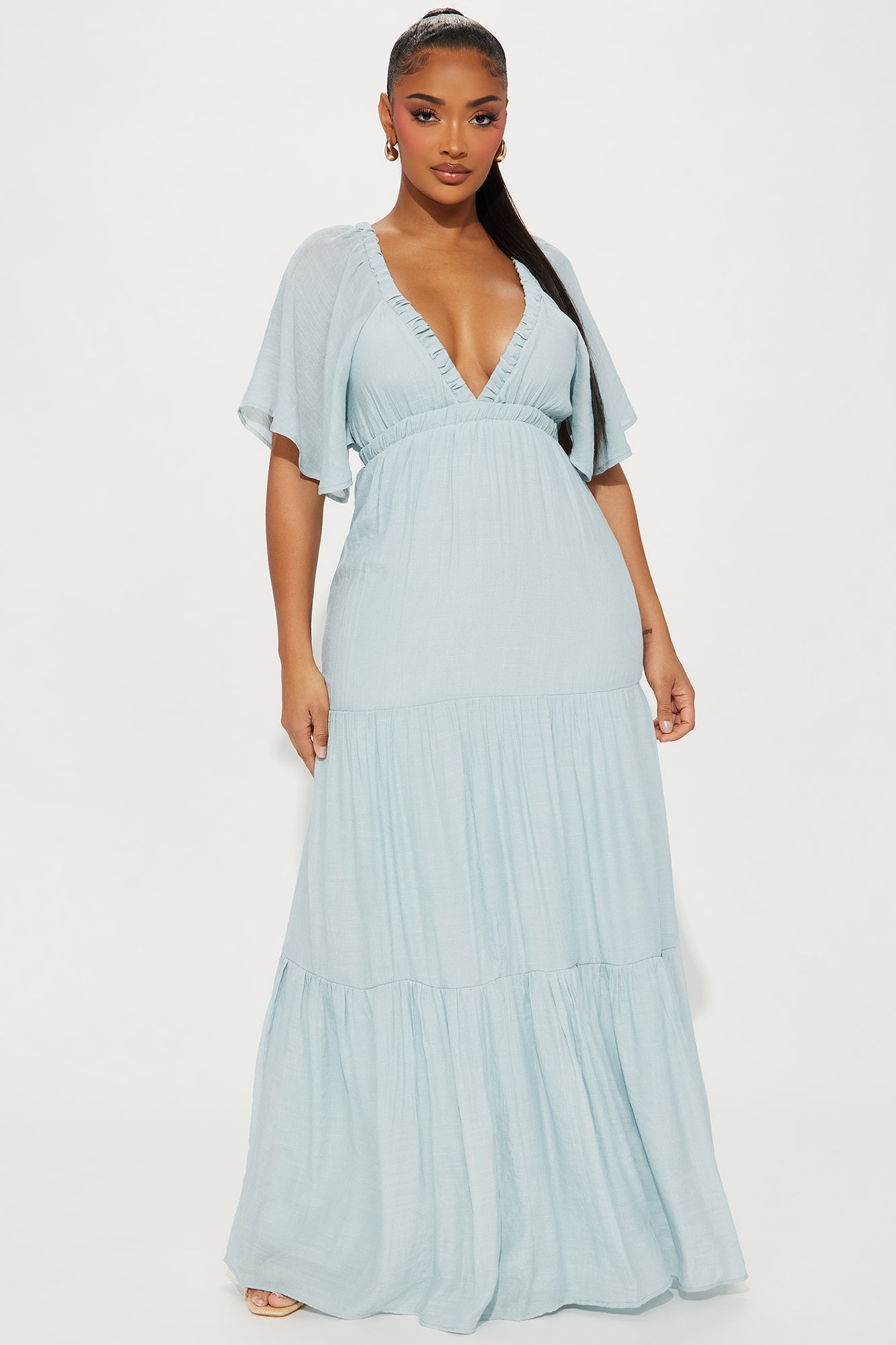 Elena Ruffle Maxi Dress - Light Blue