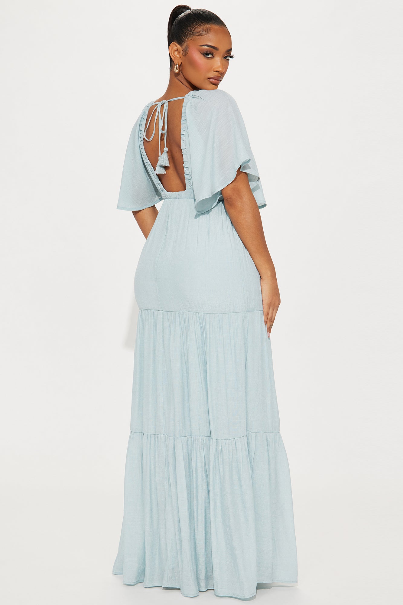 Elena Ruffle Maxi Dress - Light Blue