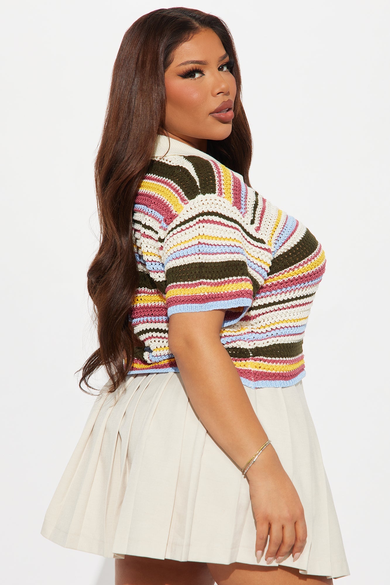 Coasting Through Striped Crochet Shirt - Multi Color
