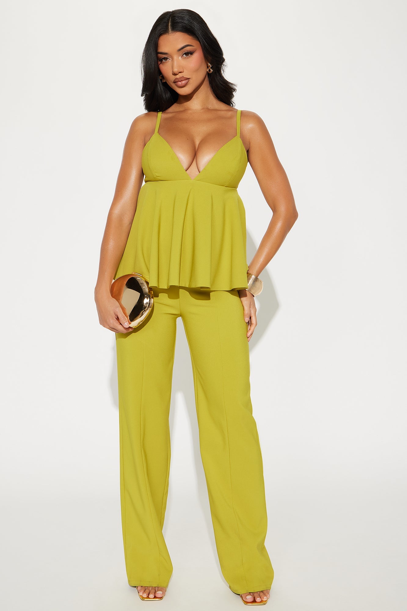 Rosalee Peplum Jumpsuit - Chartreuse