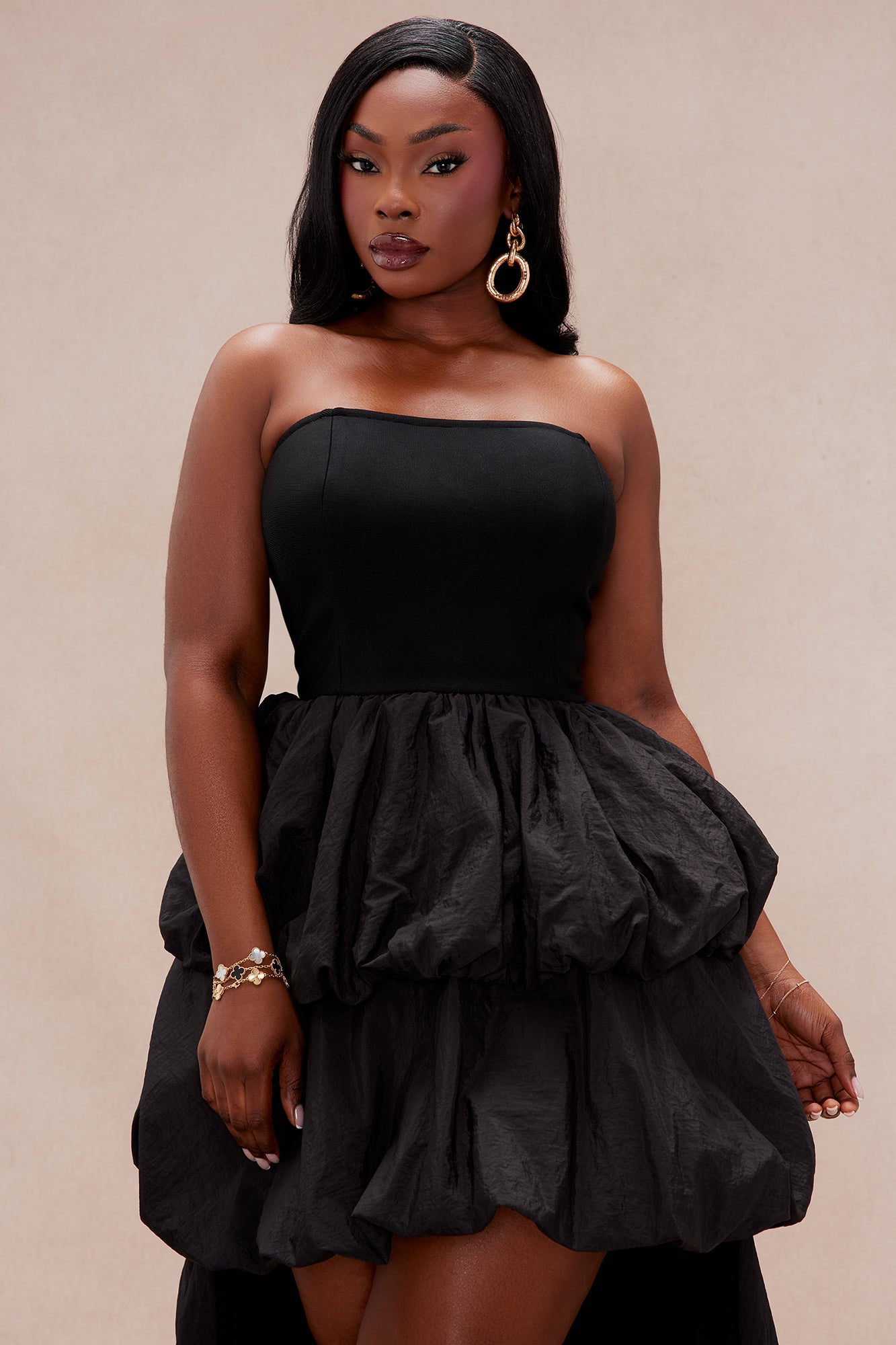 Corinna High Low Bubble Maxi Dress - Black