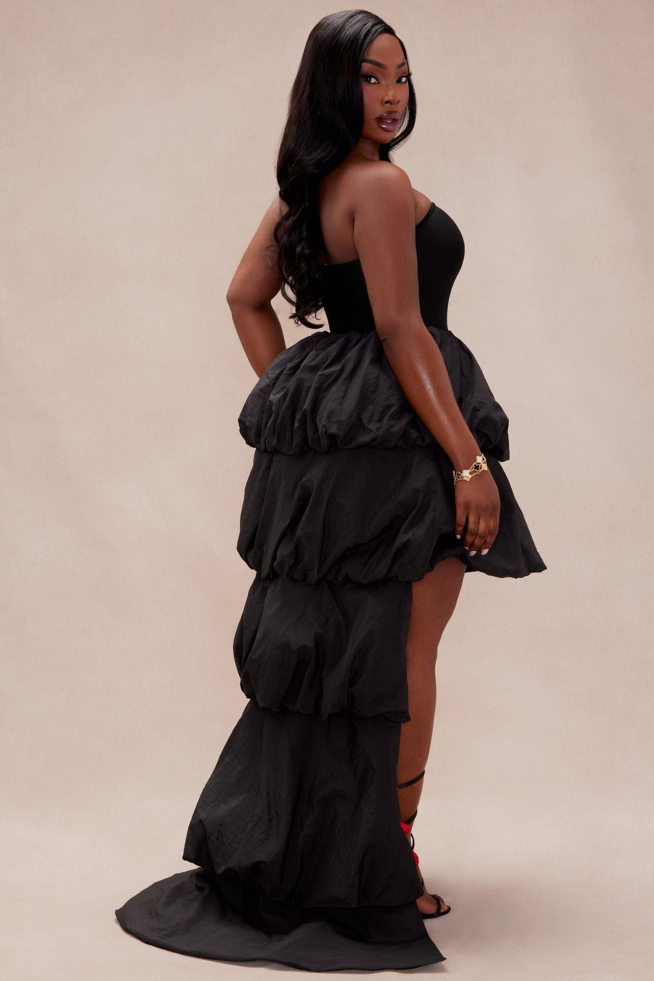 Corinna High Low Bubble Maxi Dress - Black