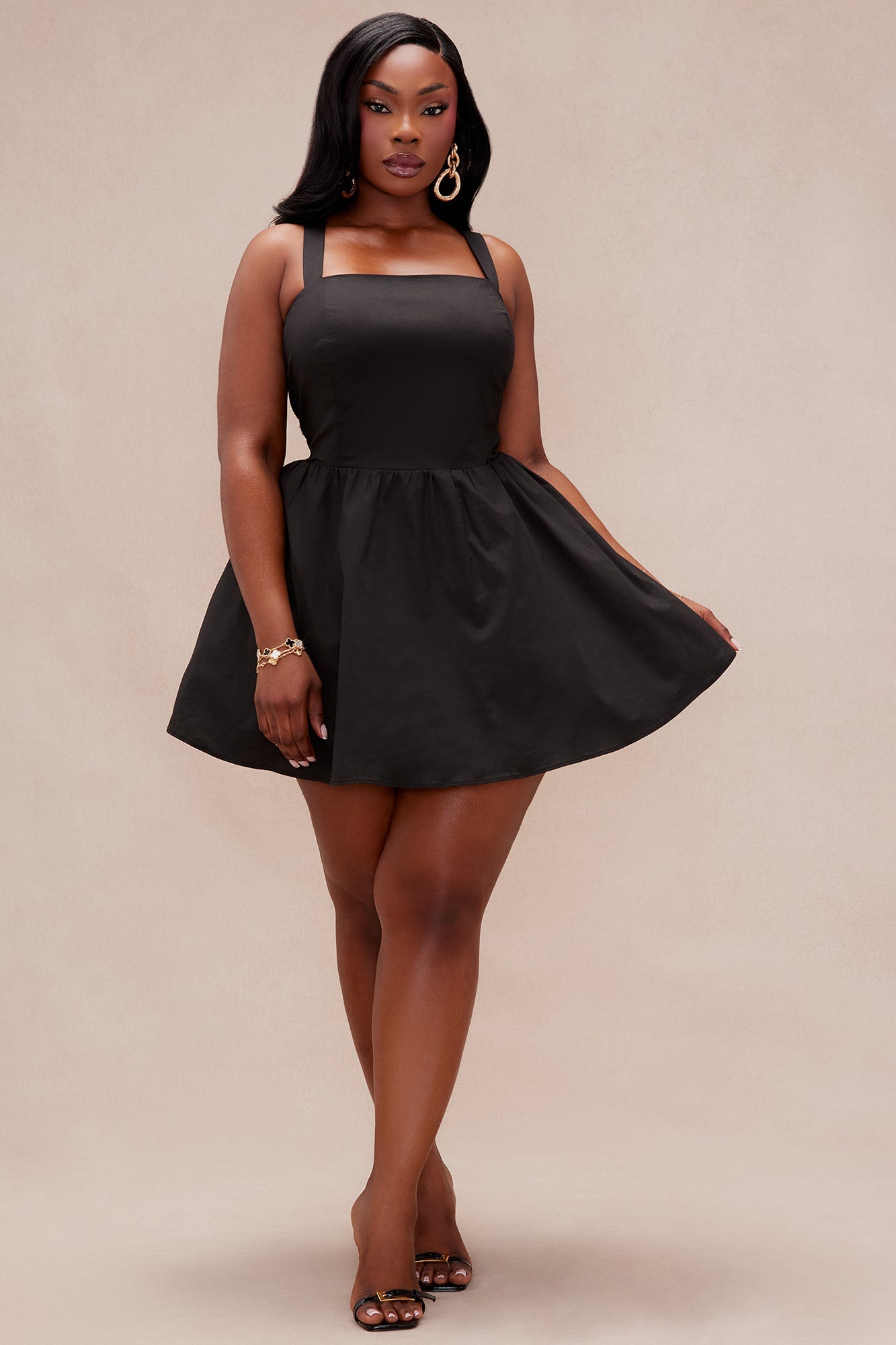 Piper Poplin A Line Mini Dress - Black