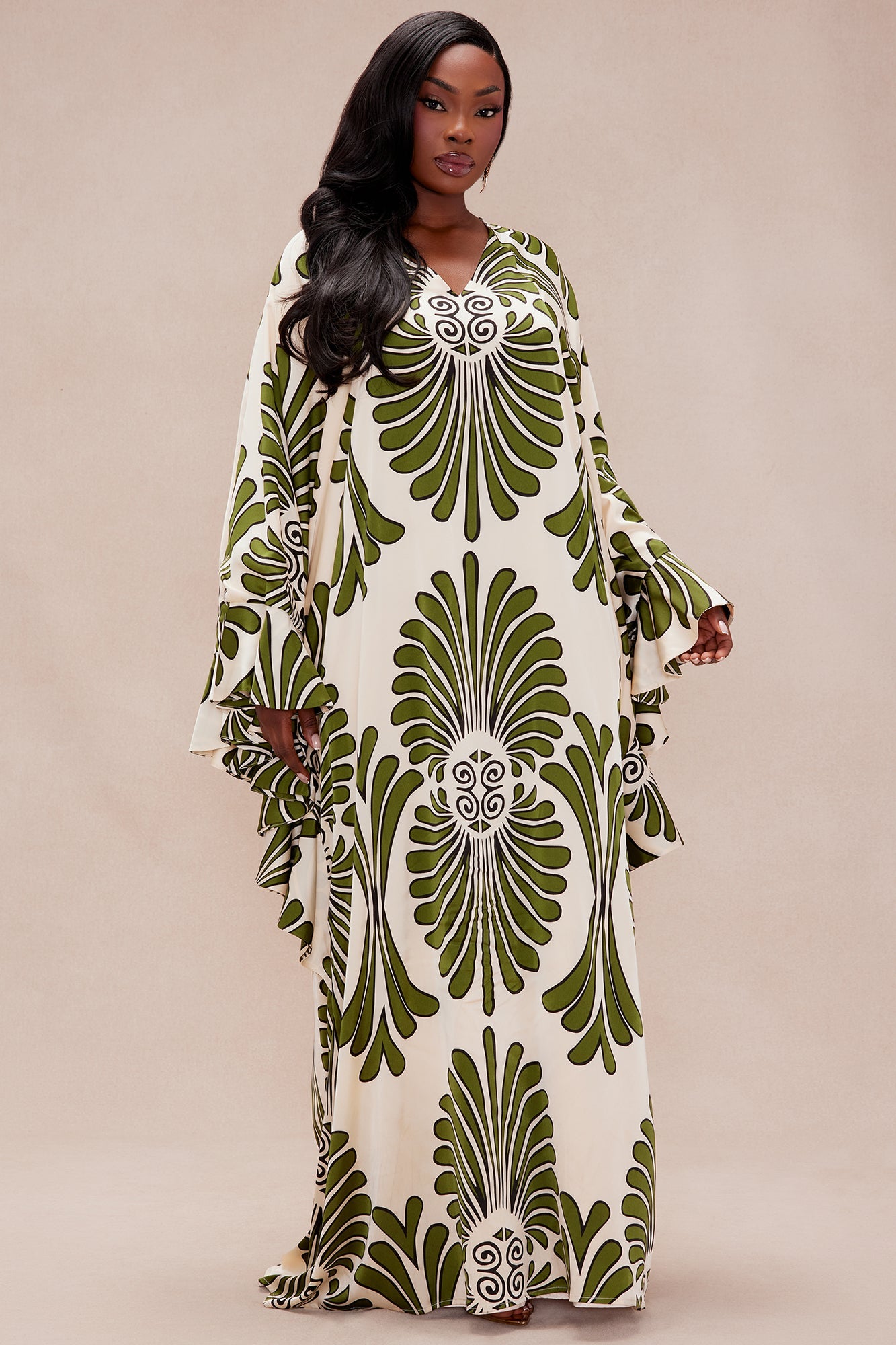 All Inclusive Satin Kaftan Dress - Cream/combo