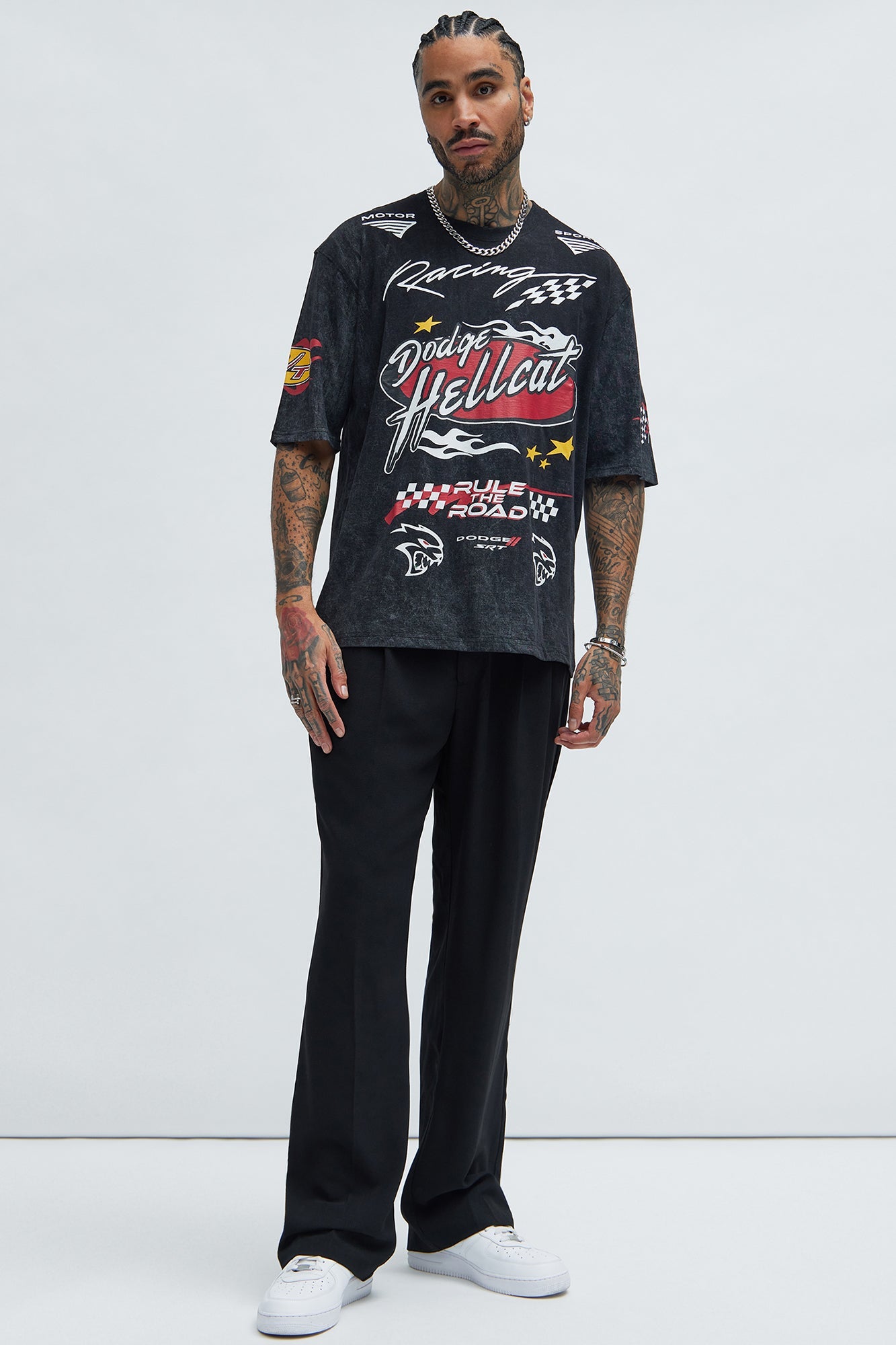Dodge Hellcat Vintage Oversized Short Sleeve Tee - Grey