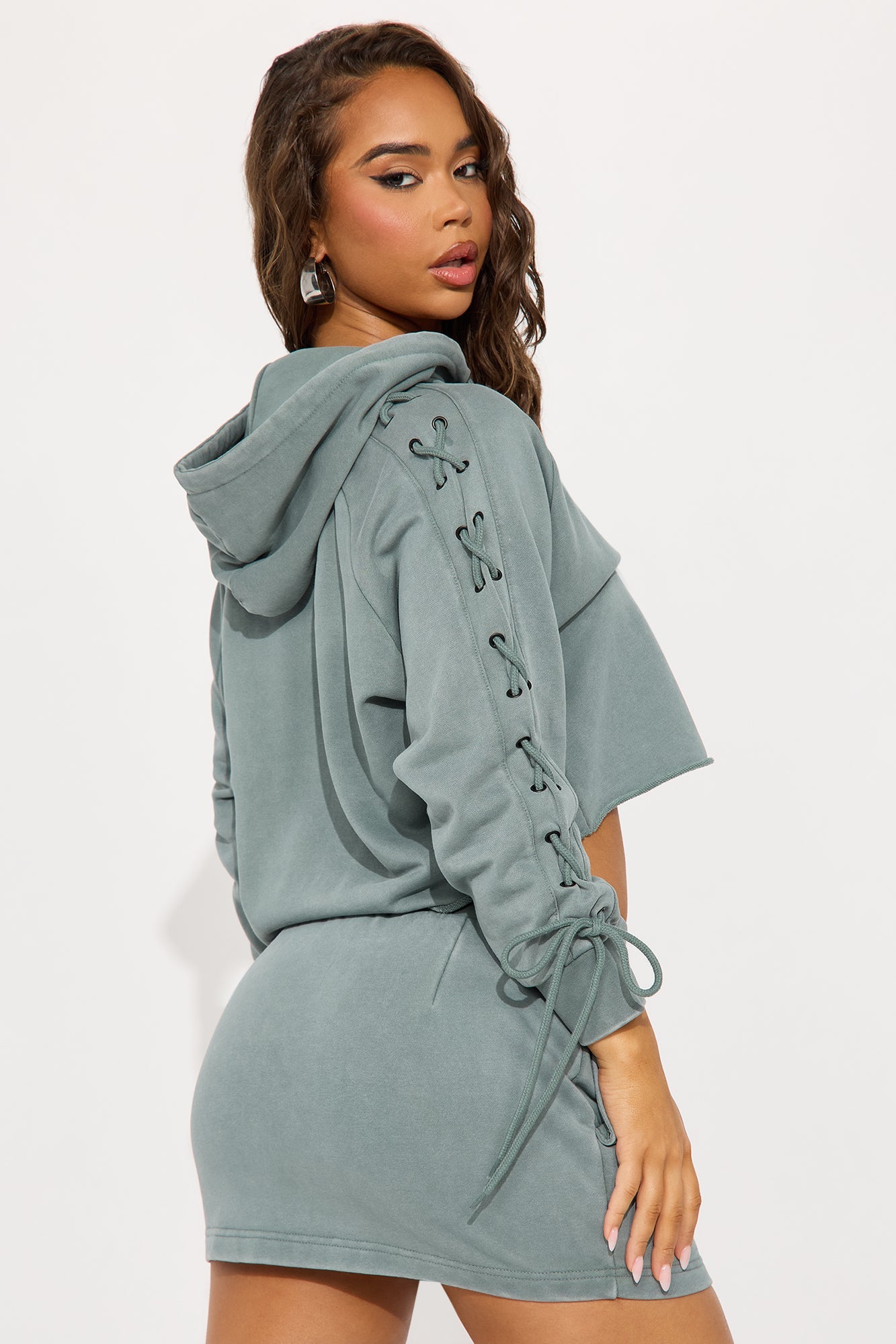 Mia French Terry Mini Skirt Set - Sage